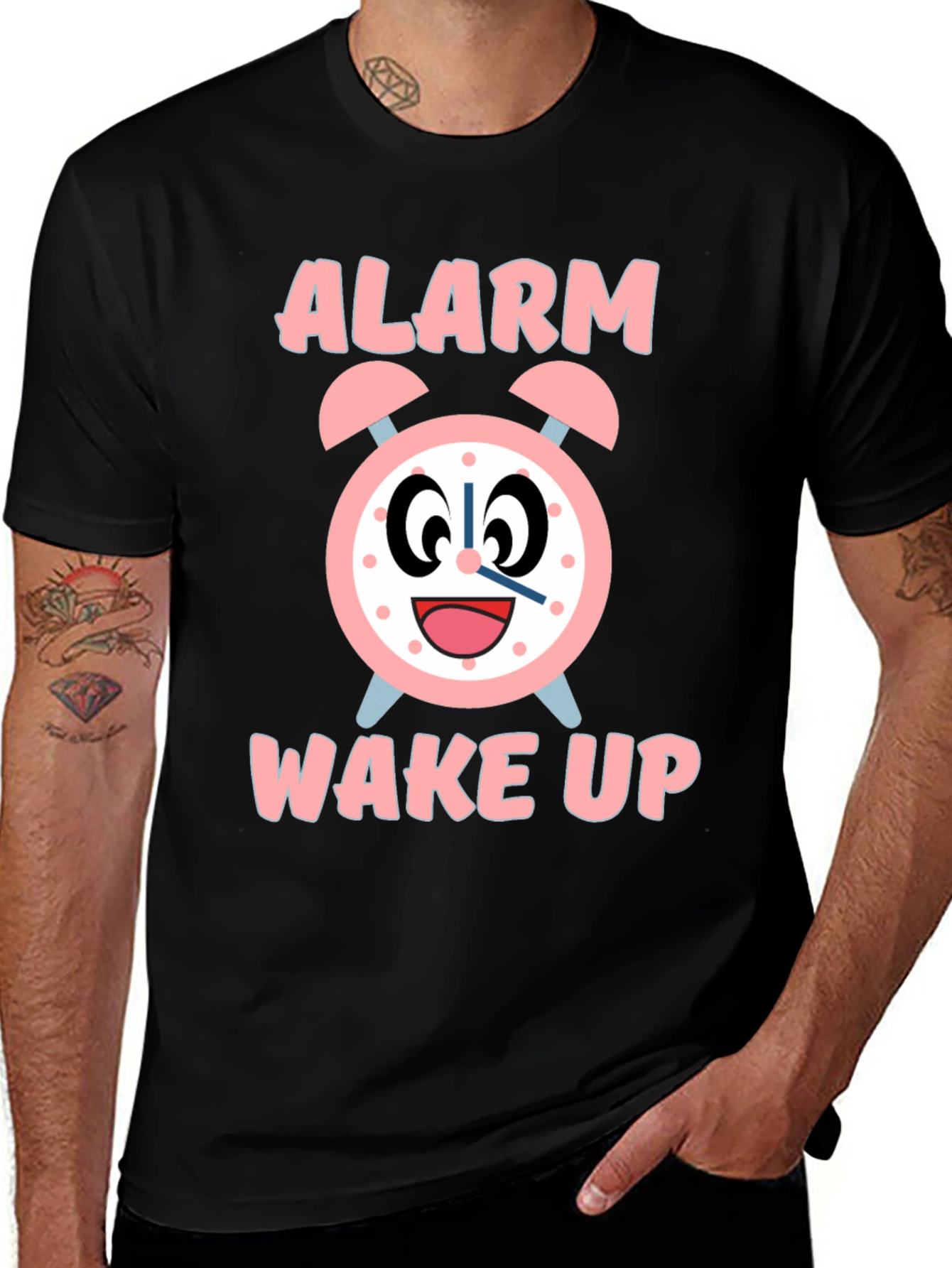 Variant 6 of Alarm Wake Up Graphic Tee - Black Cotton