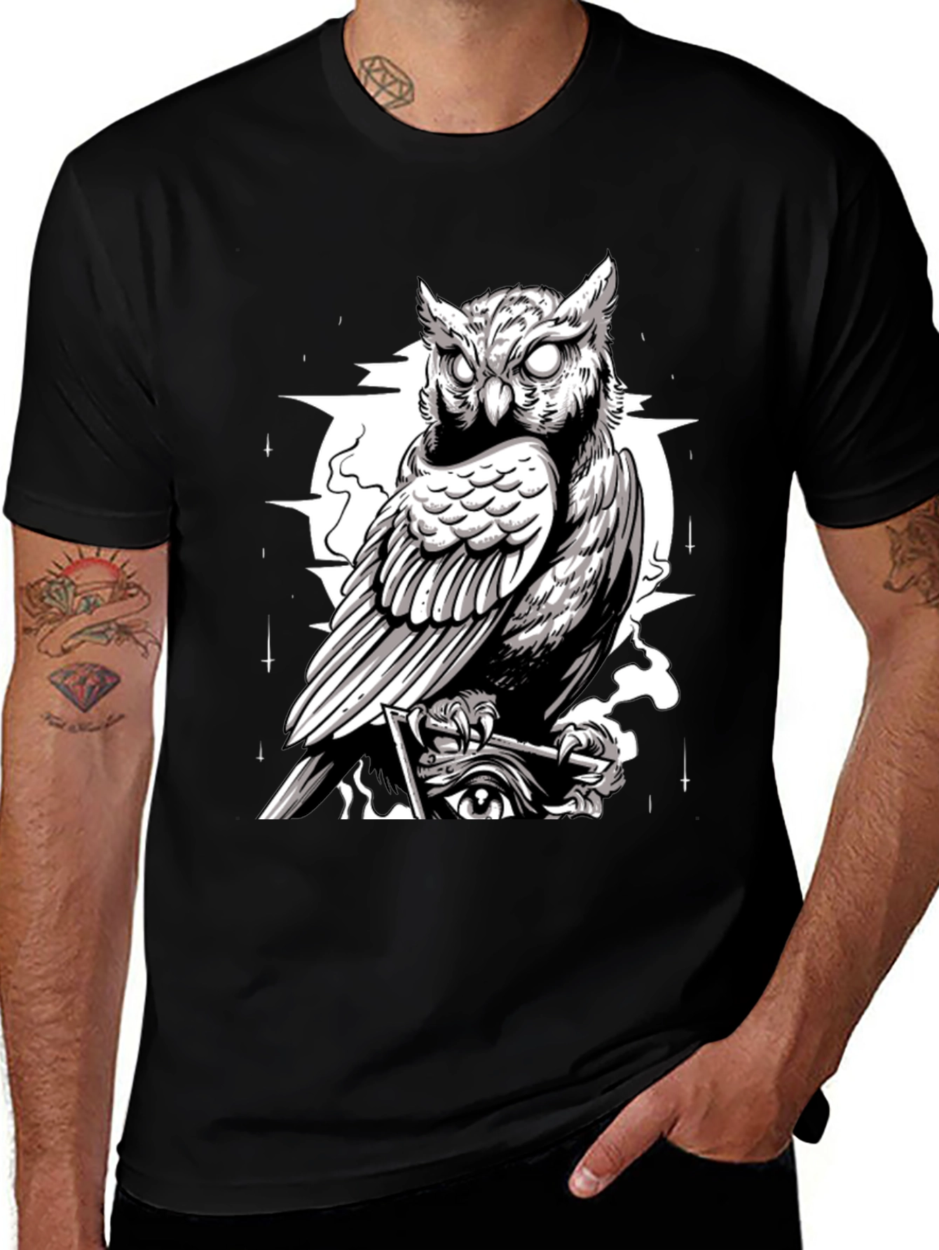 Variant 2 of Owl Graphic Print Tee - Men's Black T-Shirt