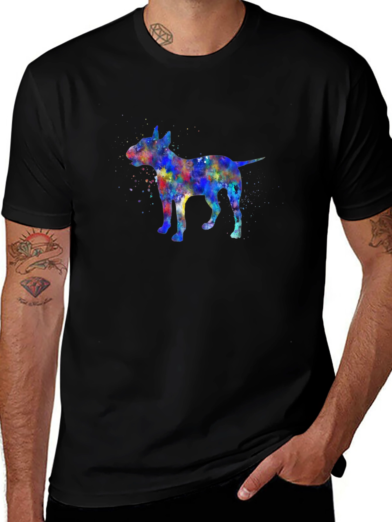 Variant 27 of Watercolor Bull Terrier Graphic Tee - Black Cotton Blend