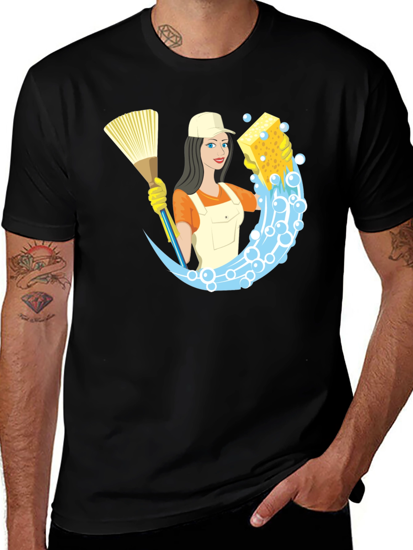 Variant 8 of Cleaning Lady Graphic Tee - Black T-Shirt