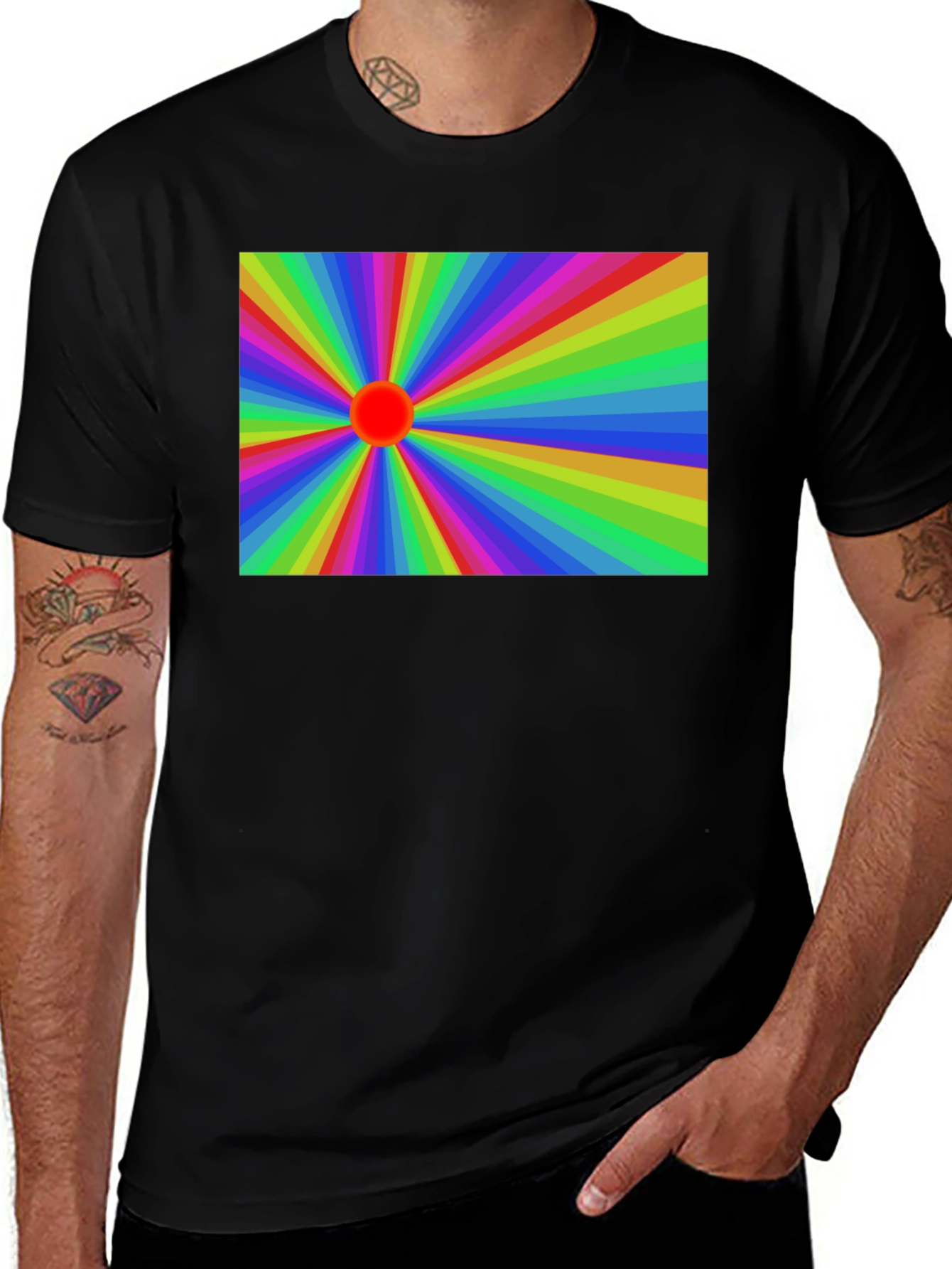 Variant 28 of Retro Rainbow Burst Graphic Tee - Black