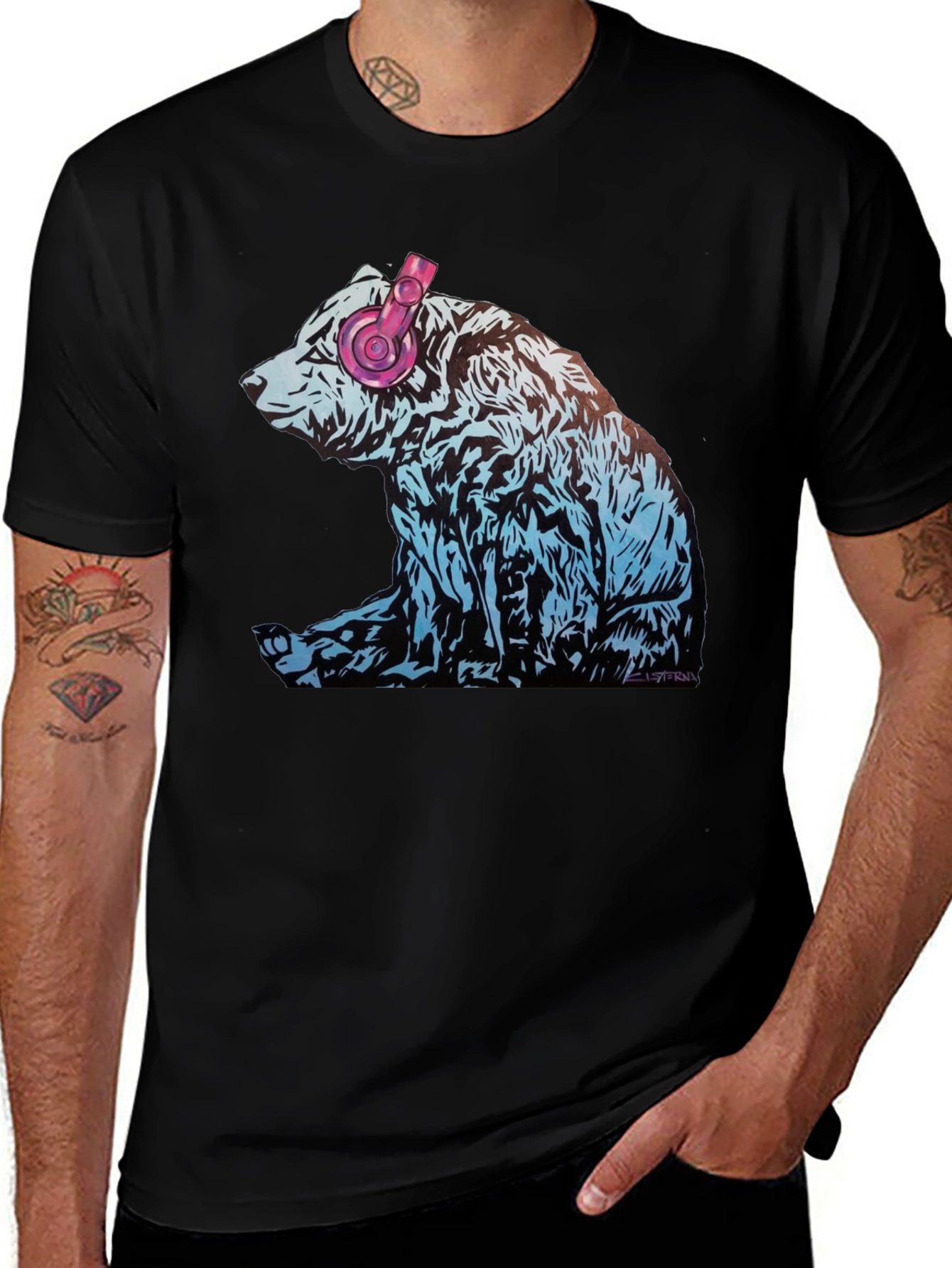 Variant 21 of Bear with Headphones Graphic T-Shirt