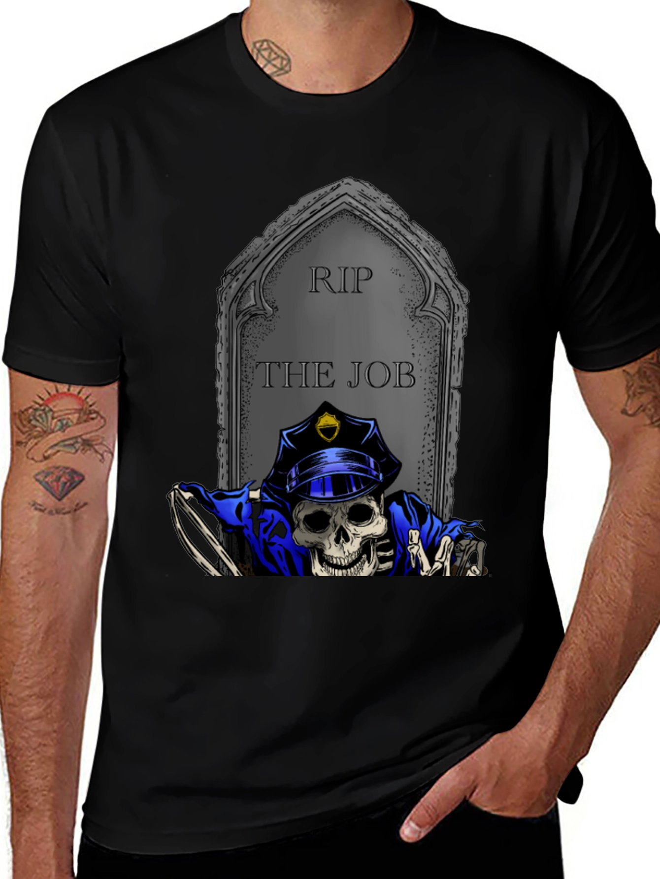 Variant 7 of RIP The Job T-Shirt - Grim Reaper Police Design