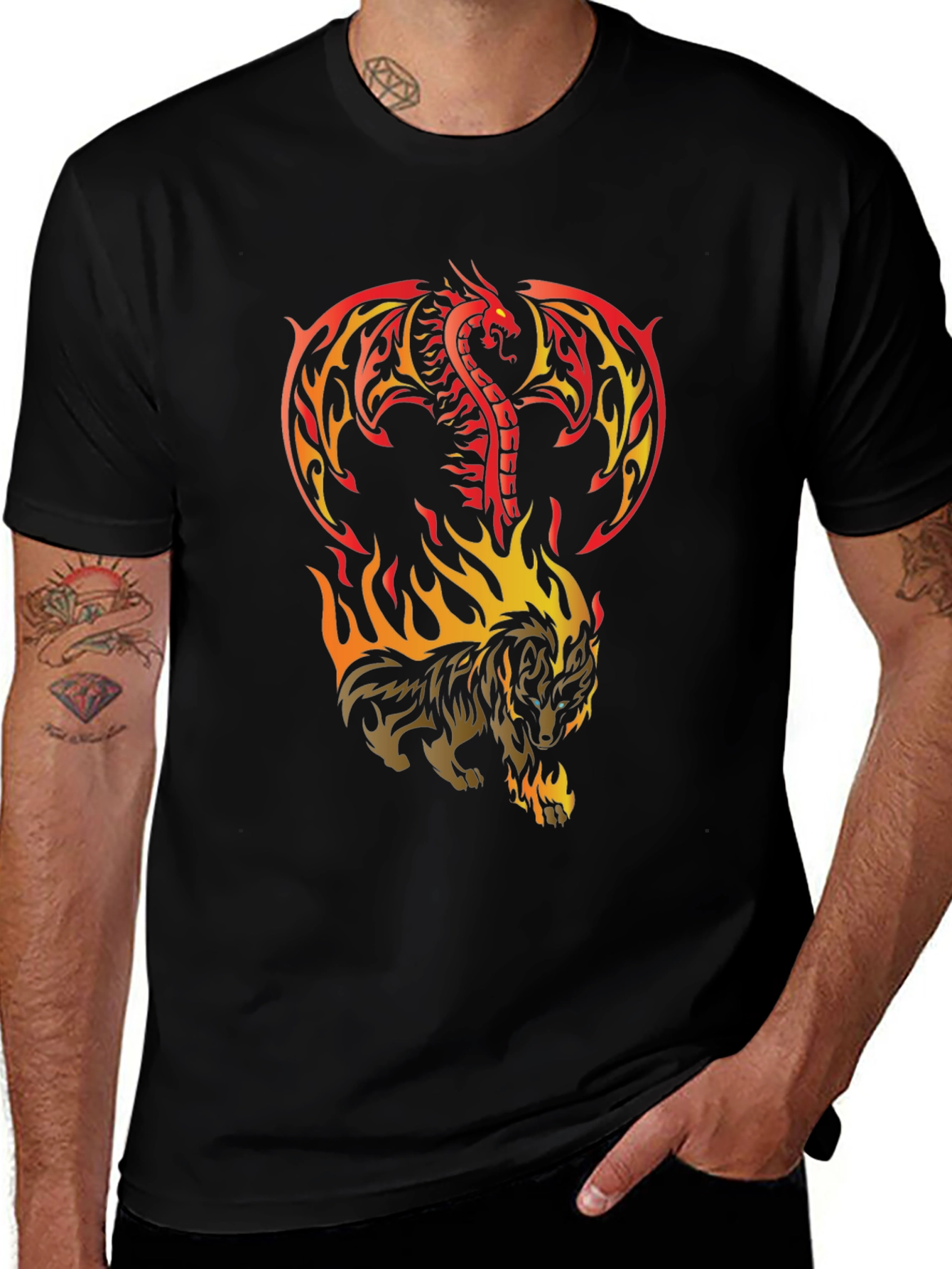 Variant 6 of Dragon & Wolf Fire T-Shirt