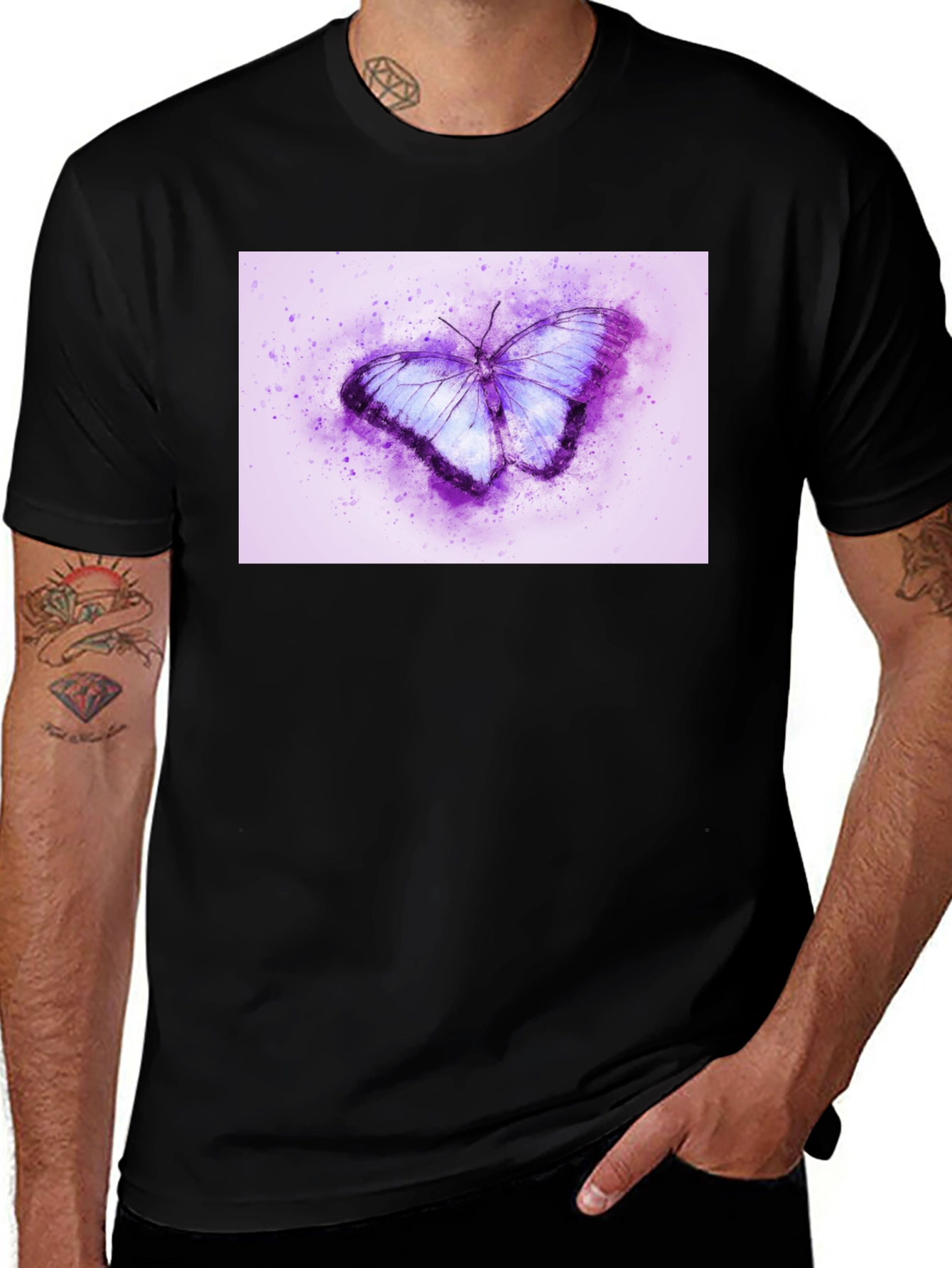 Variant 7 of Butterfly Watercolor Graphic Black T-Shirt