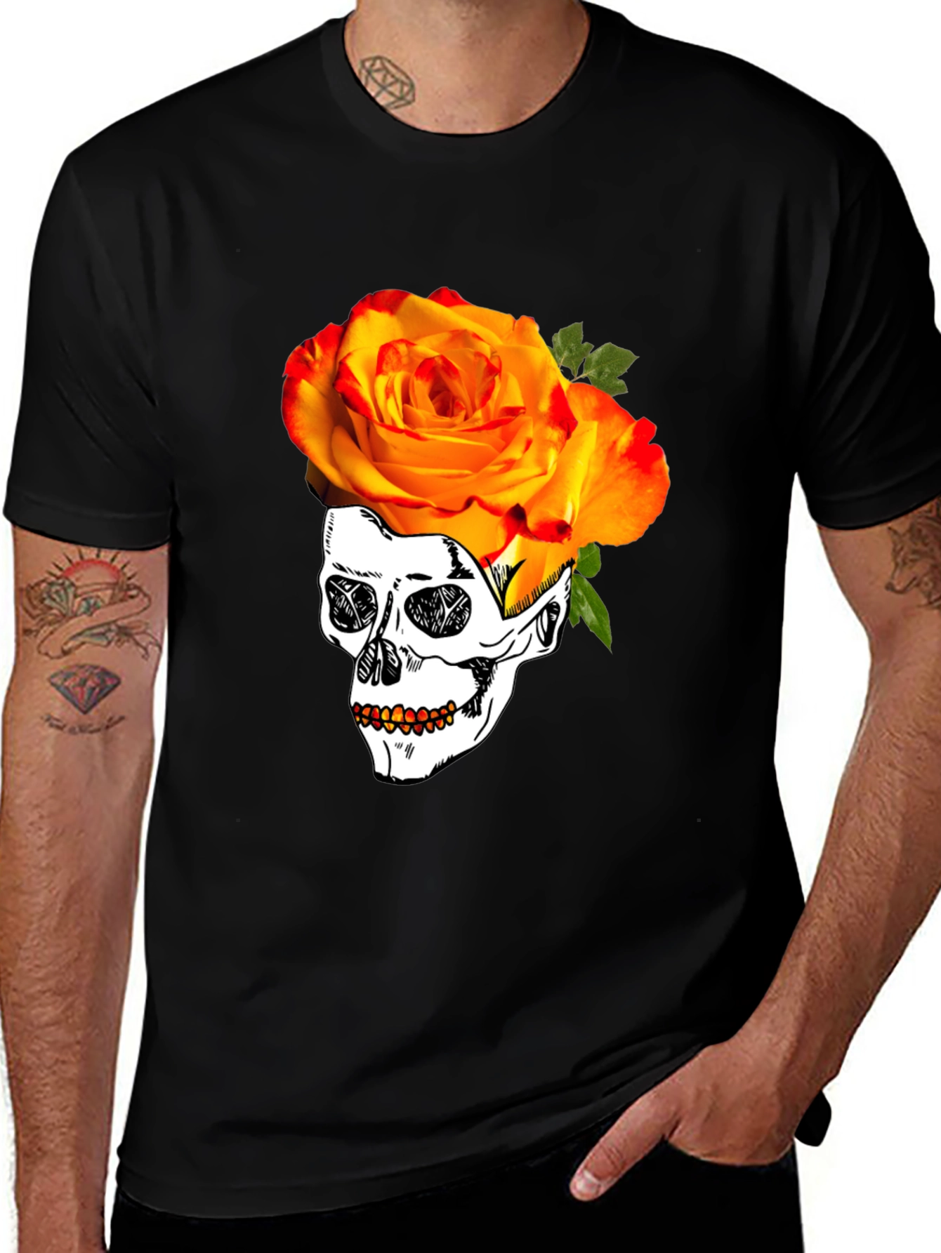 Variant 6 of Skull & Rose Graphic T-Shirt - Unique Design