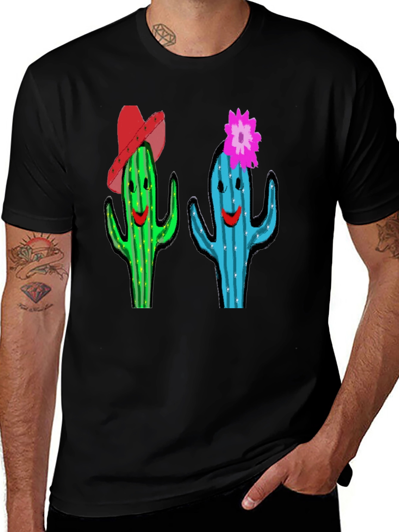 Variant 22 of Cactus Couple Graphic Tee - Black Cotton