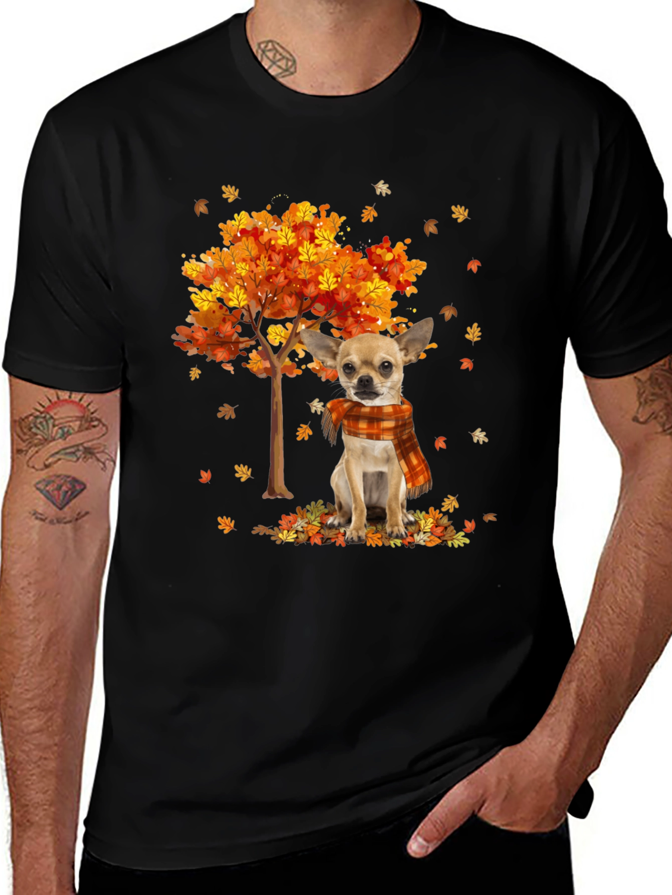 Autumn Chihuahua Black T-Shirt