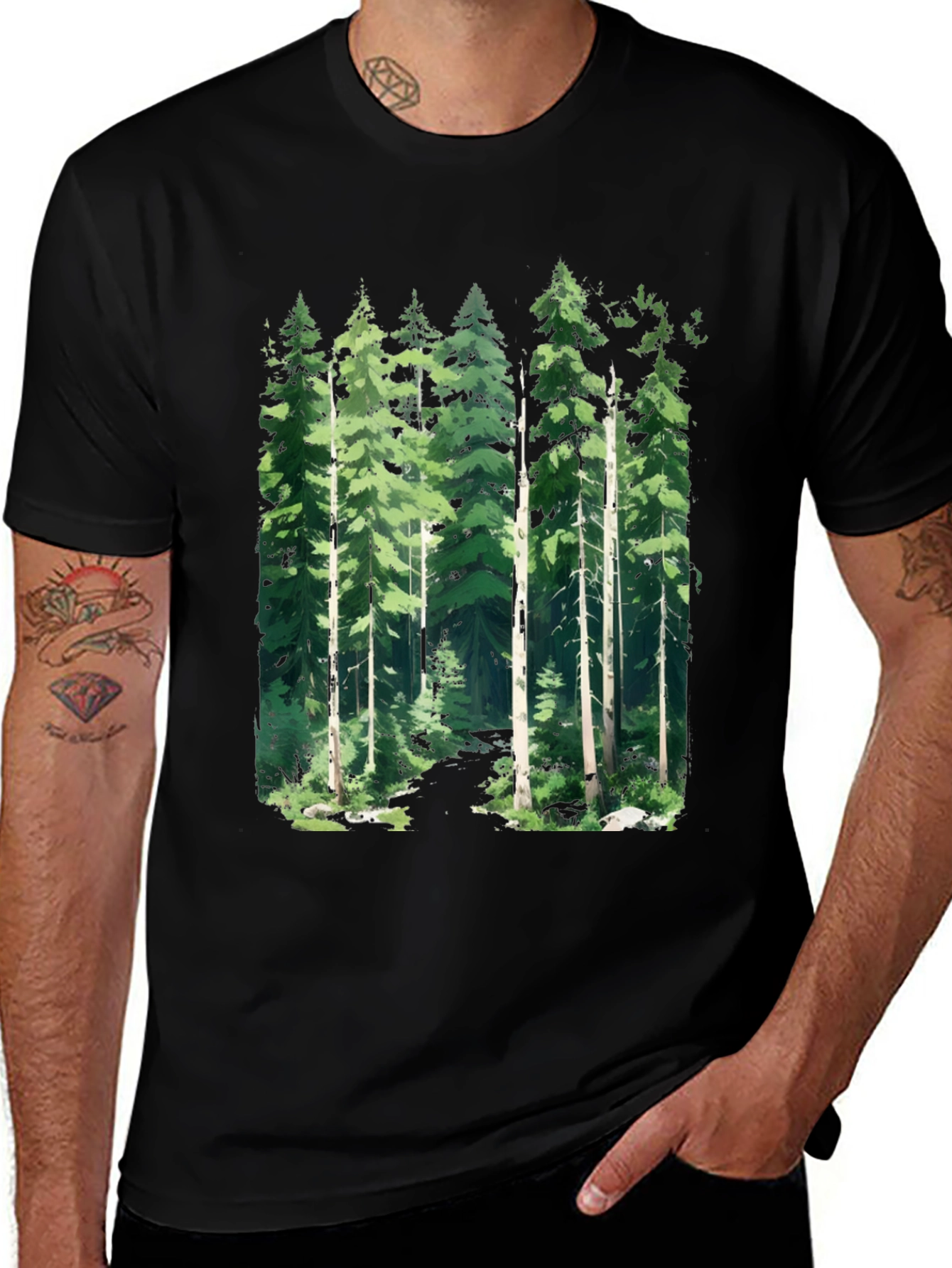 Variant 16 of Forest Graphic Tee - Nature Inspired Black T-Shirt