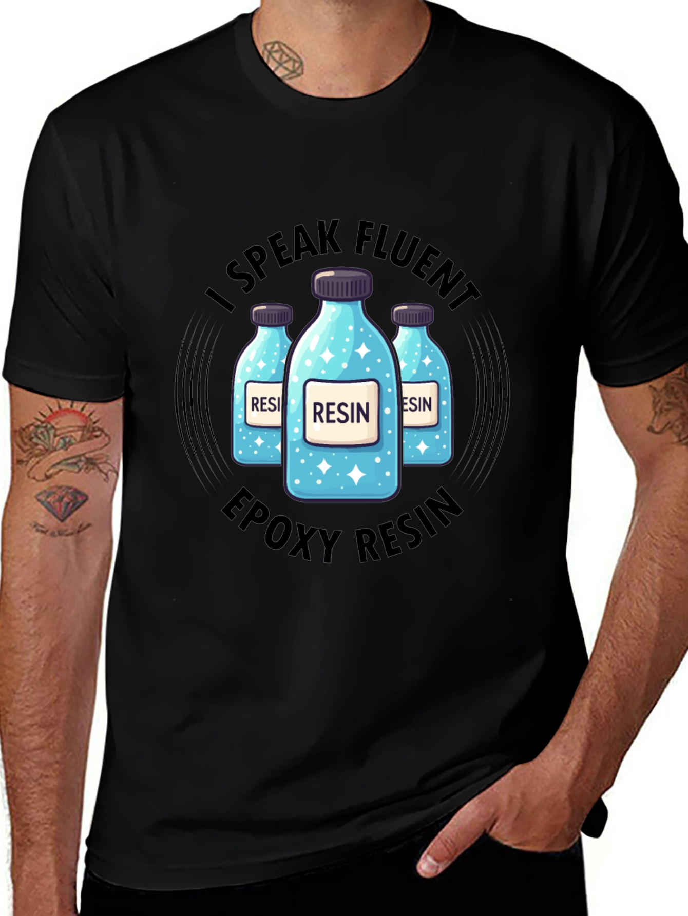 Fluent Resin T-Shirt - Epoxy Resin Bottles Design