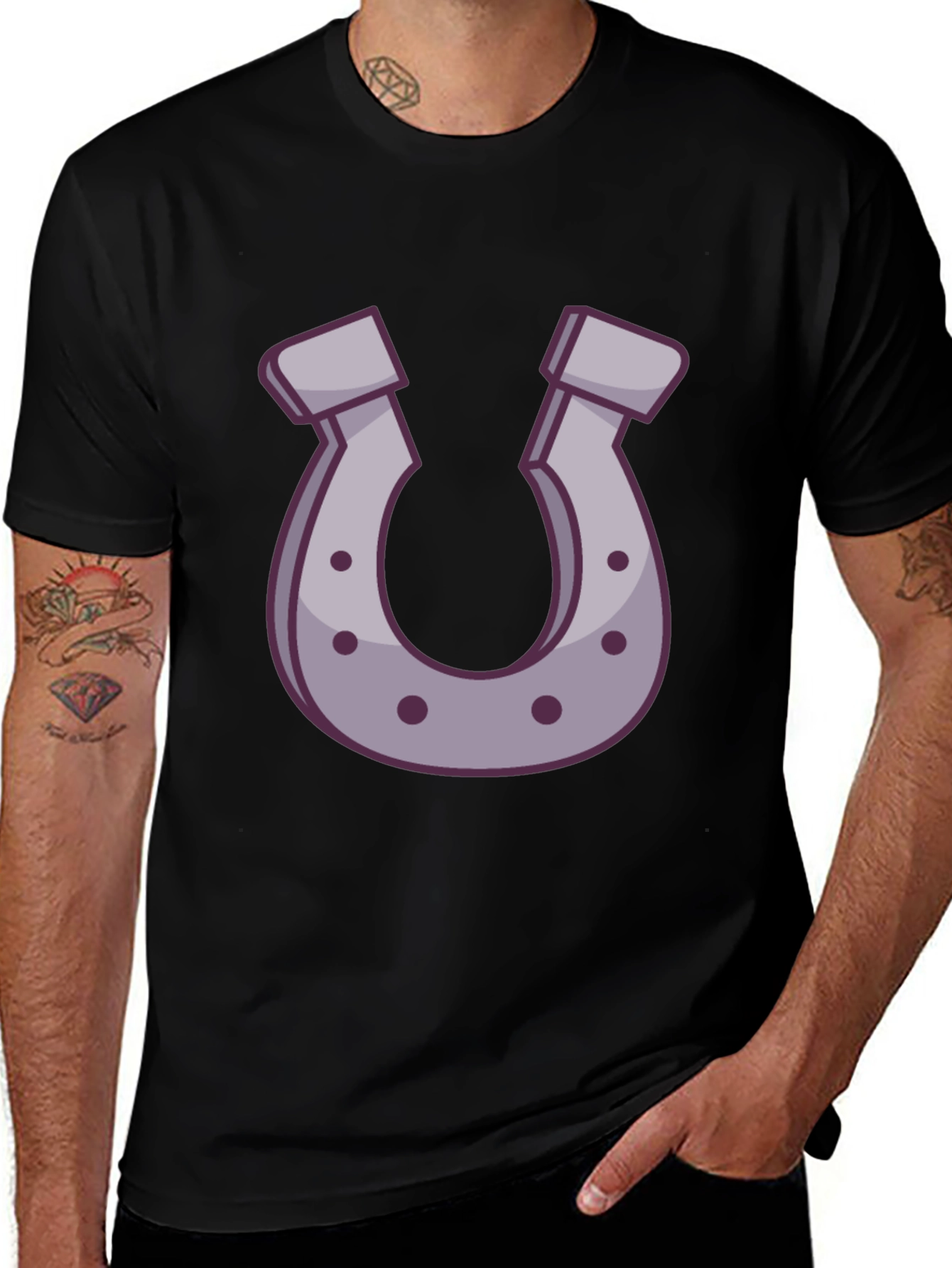 Variant 24 of Lucky Horseshoe Graphic Tee - Black Cotton T-Shirt