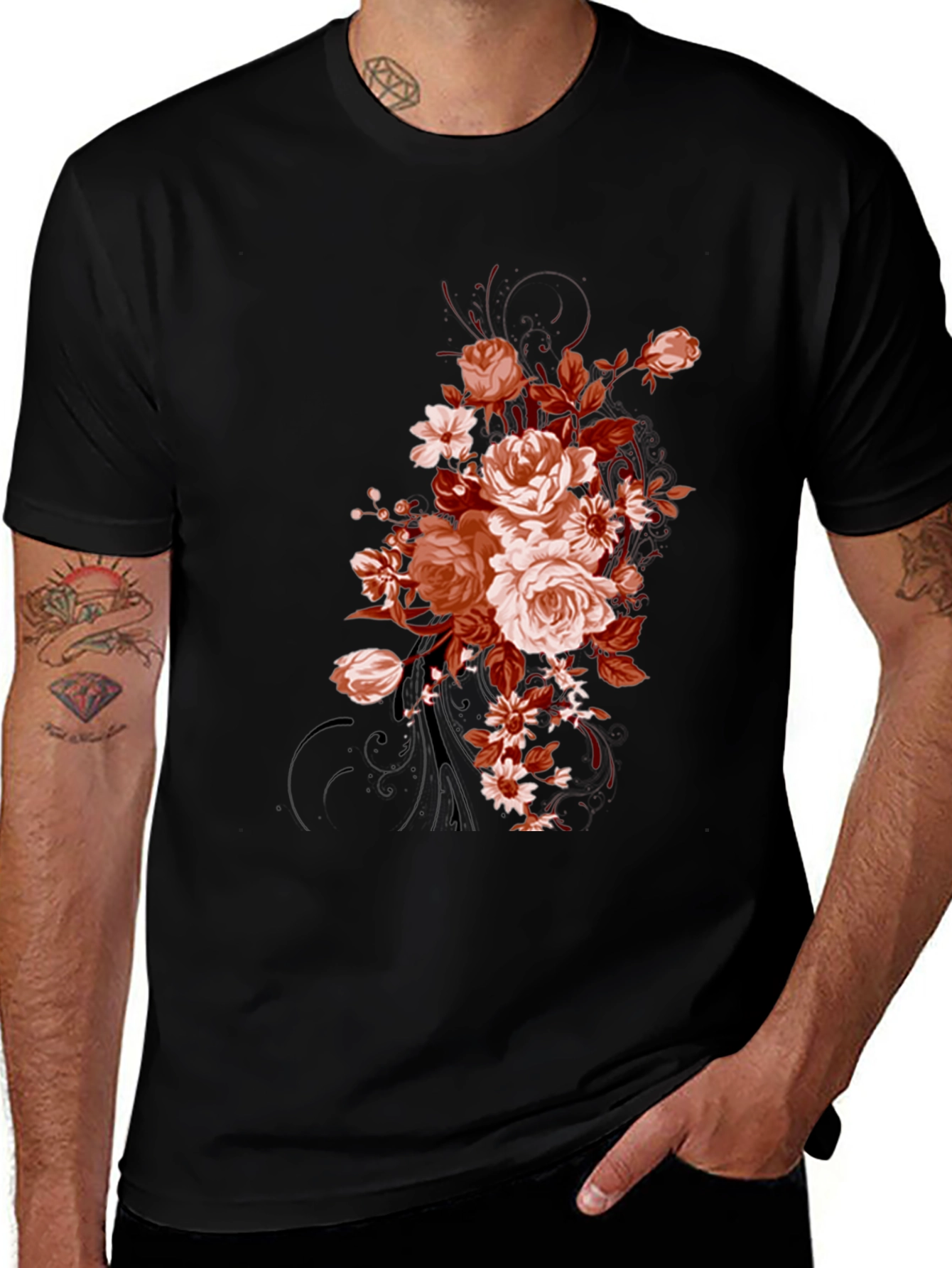 Variant 22 of Floral Print Crew Neck T-Shirt - Stylish Casual Wear