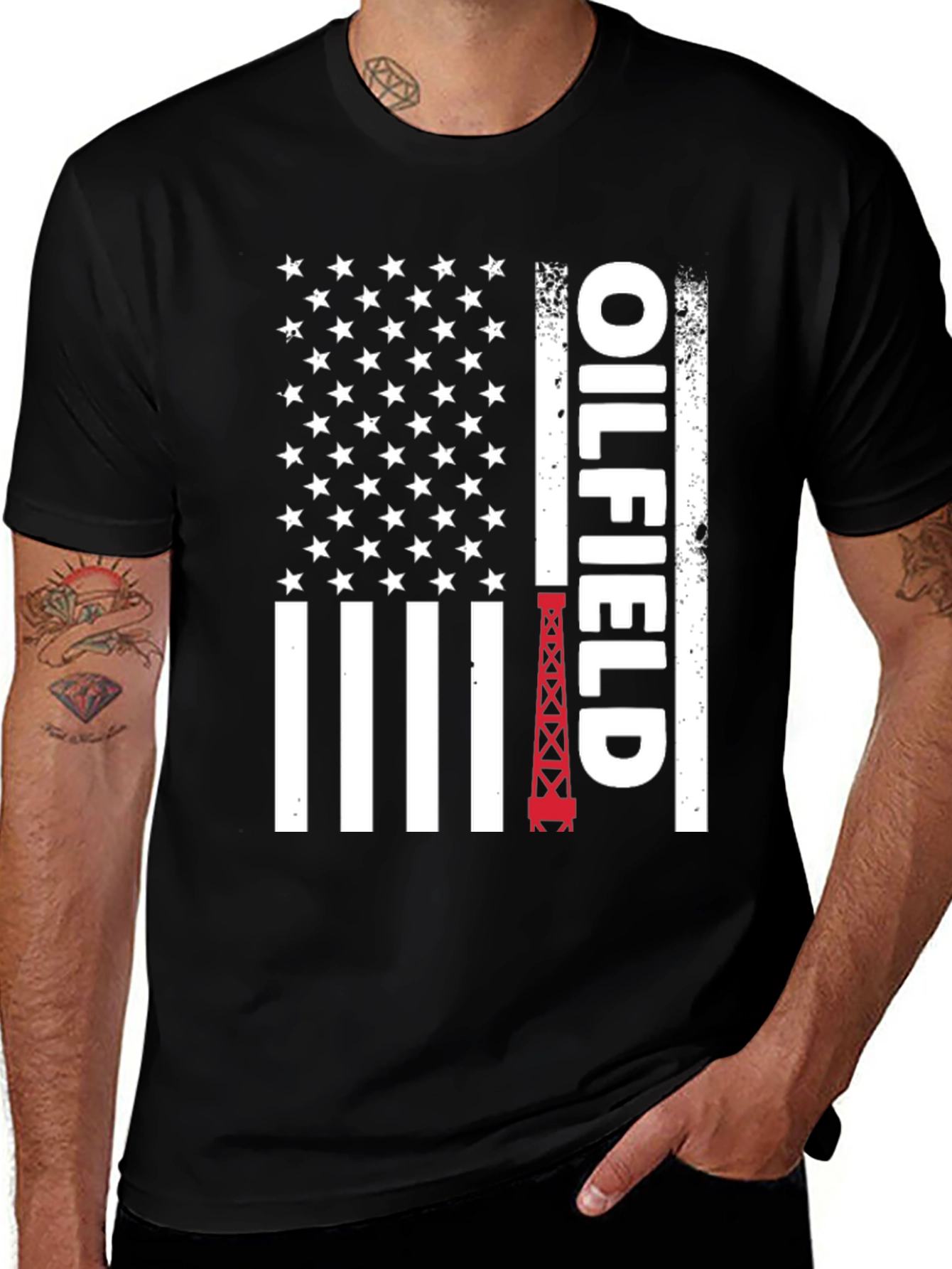 Oilfield American Flag Graphic T-Shirt