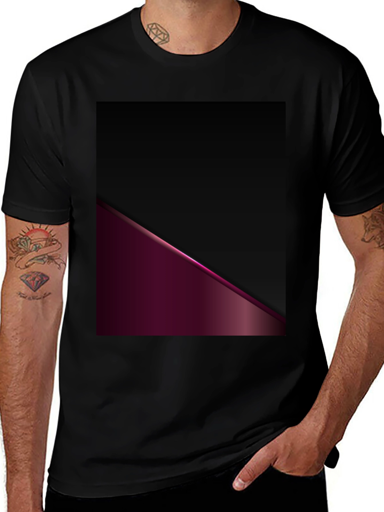Variant 30 of Modern Black T-Shirt with Burgundy Accent Panel