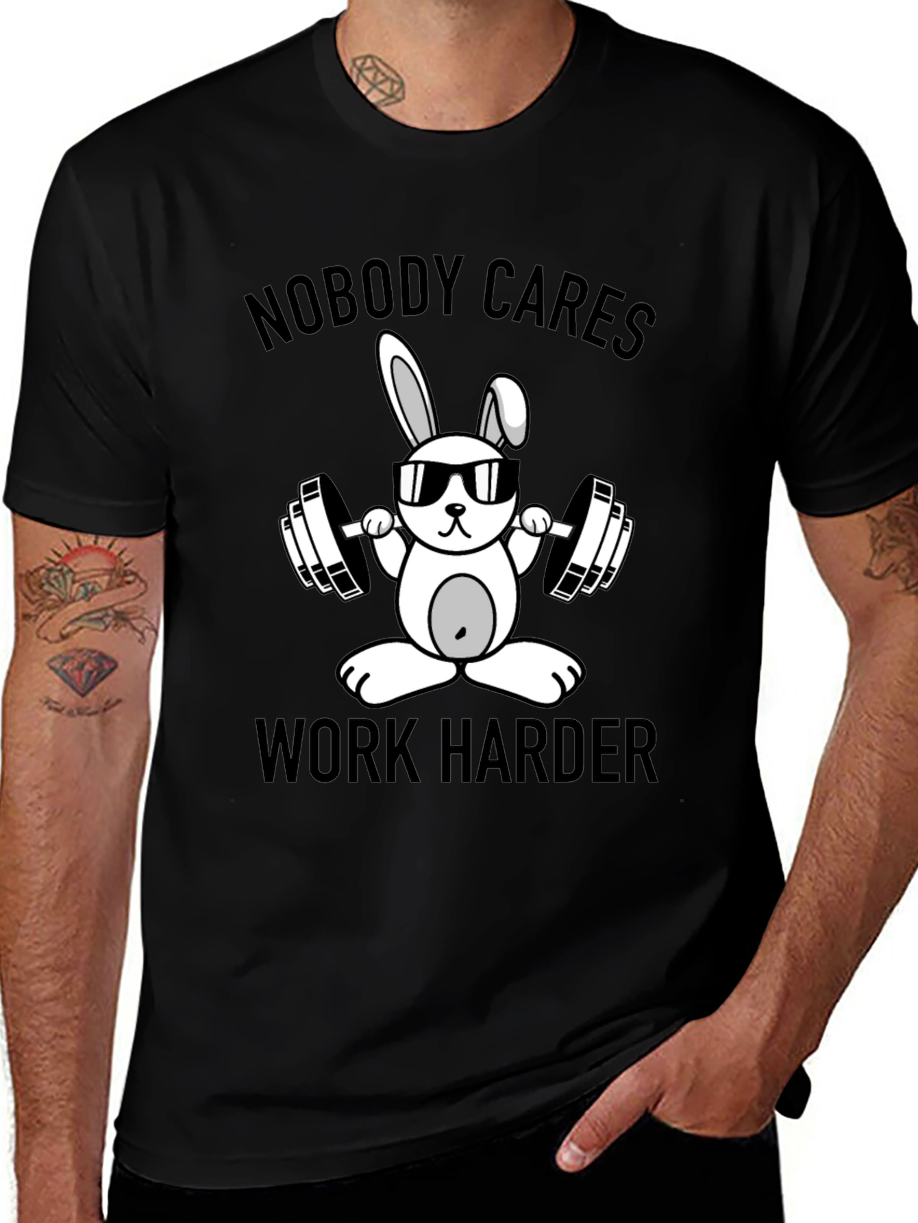 Variant 20 of Funny Bunny Gym T-Shirt - Nobody Cares, Work Harder!