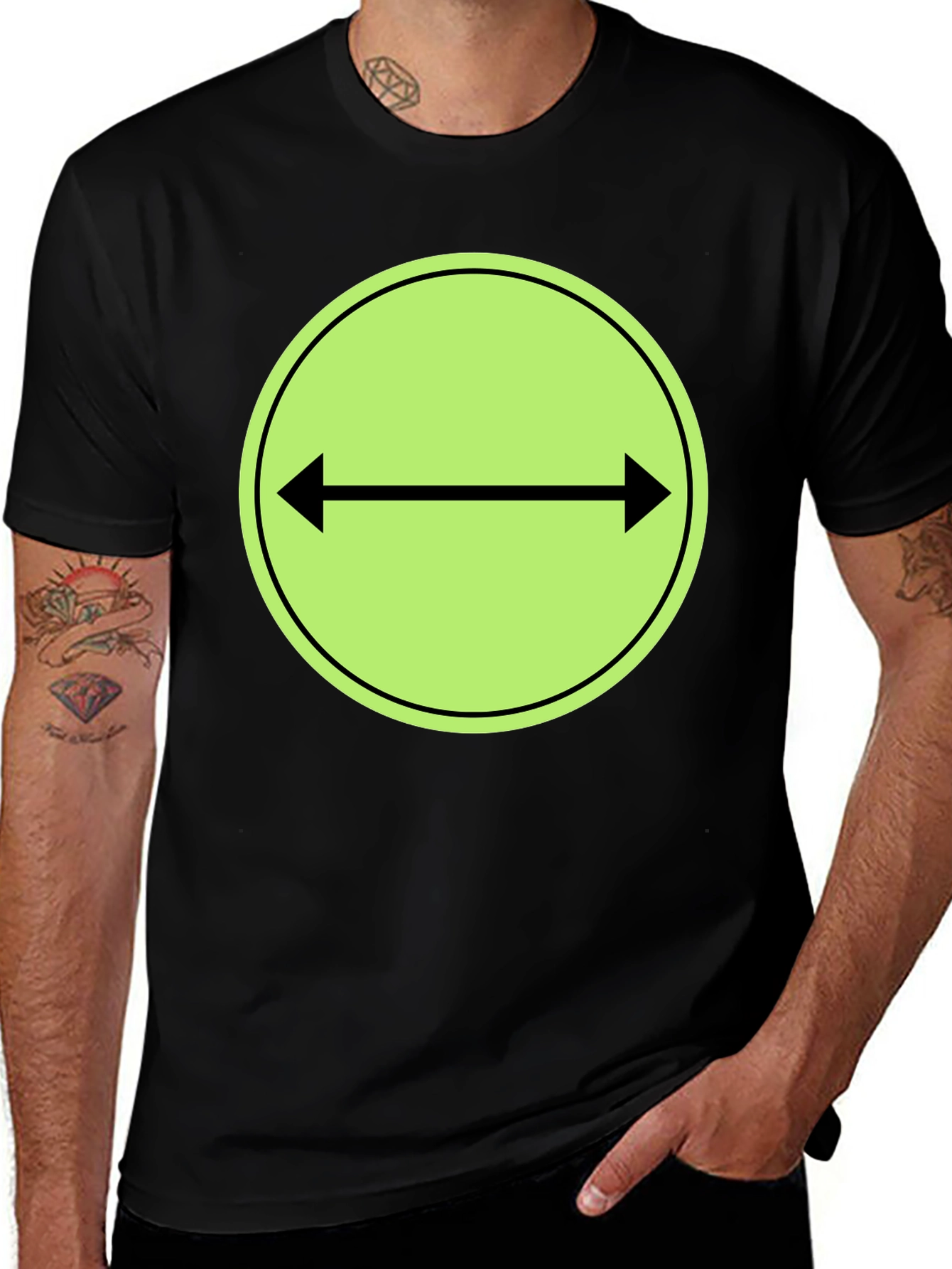 Variant 17 of Black T-Shirt with Green Two-Way Arrow Design