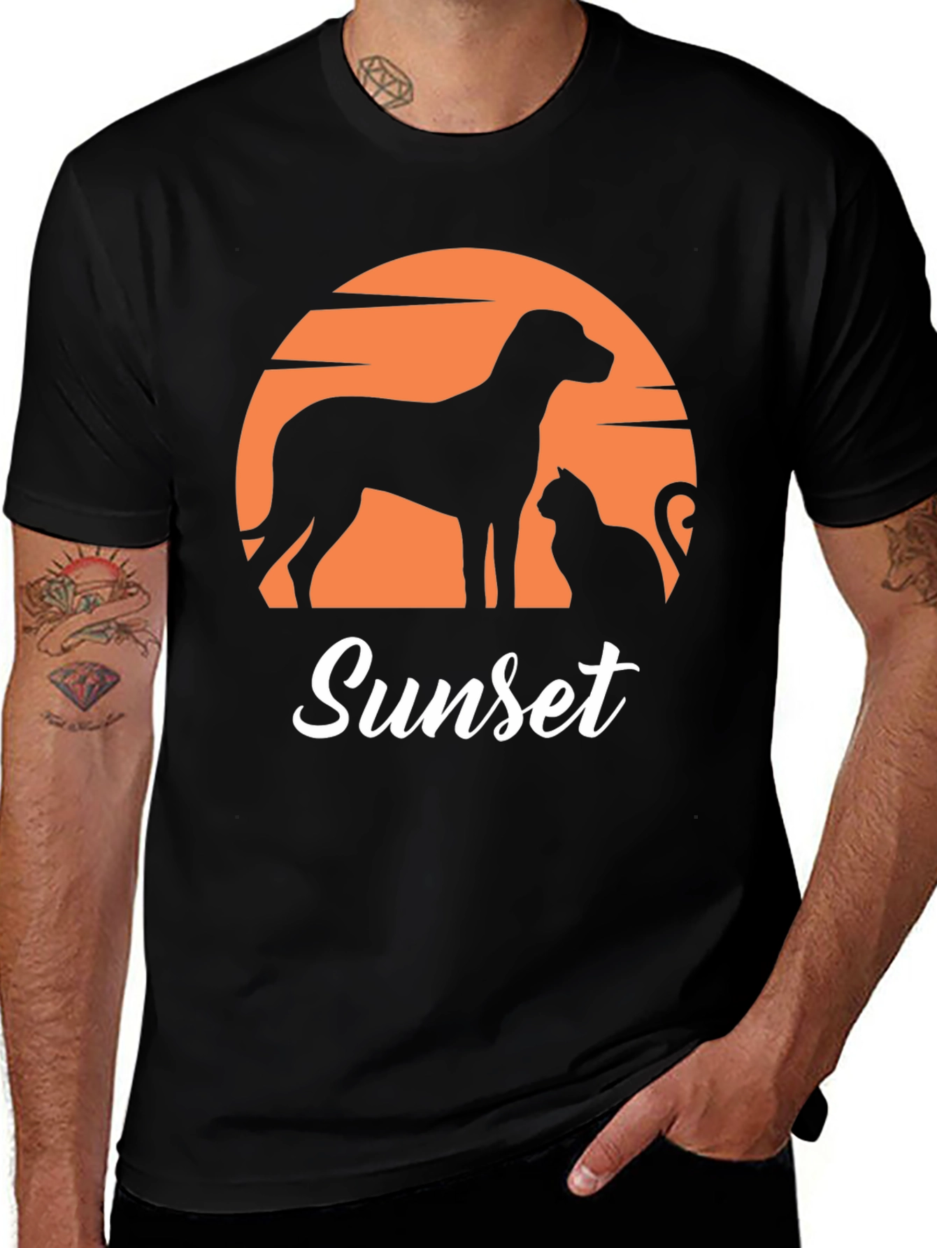 Variant 23 of Sunset Cat & Dog T-Shirt - Unisex Pet Lover Tee