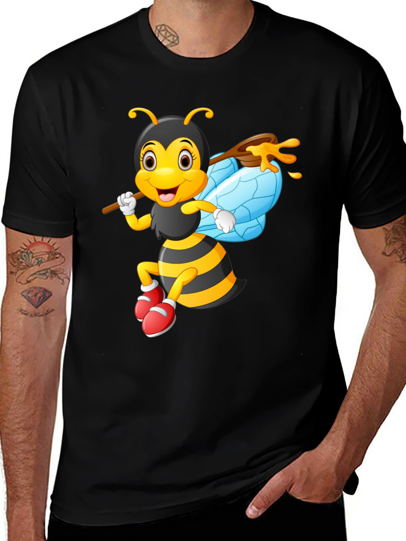 Variant 14 of Cartoon Bee Graphic Tee - Black Cotton Blend