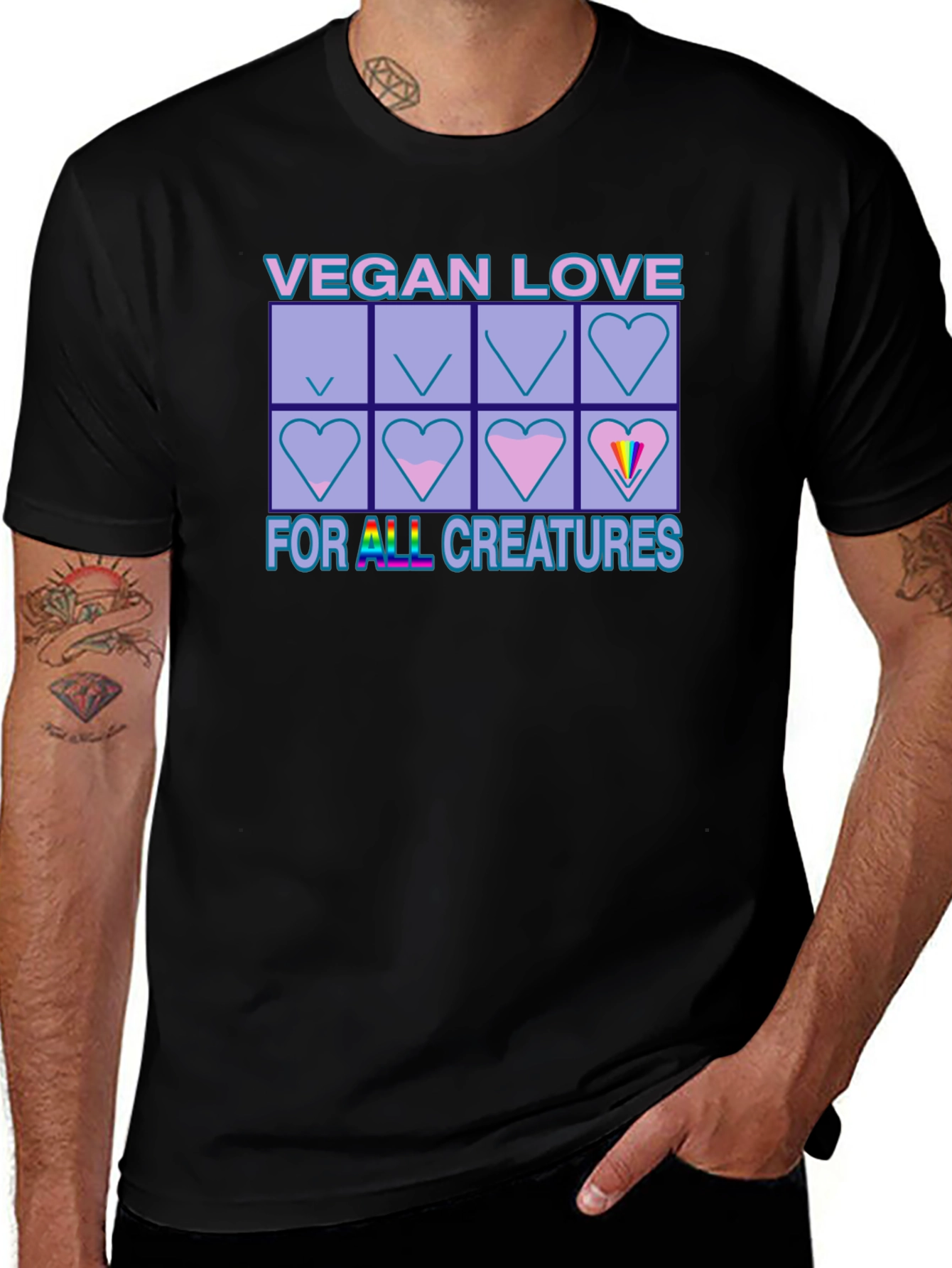 Variant 14 of Vegan Love for All Creatures Black T-Shirt