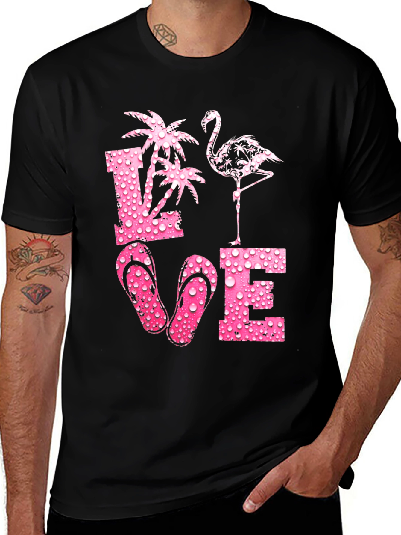 Variant 19 of Tropical Love T-Shirt - Flamingo Palm Tree Beach Flip Flops