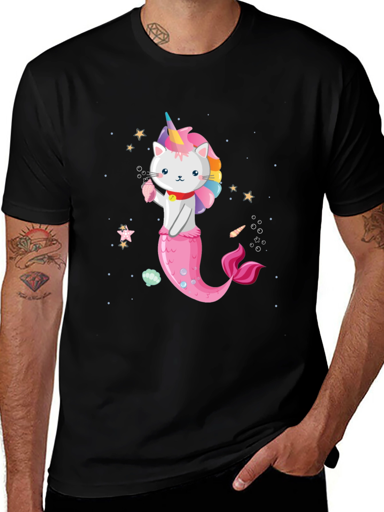 Unicorn Mermaid Cat T-Shirt - Whimsical Graphic Tee