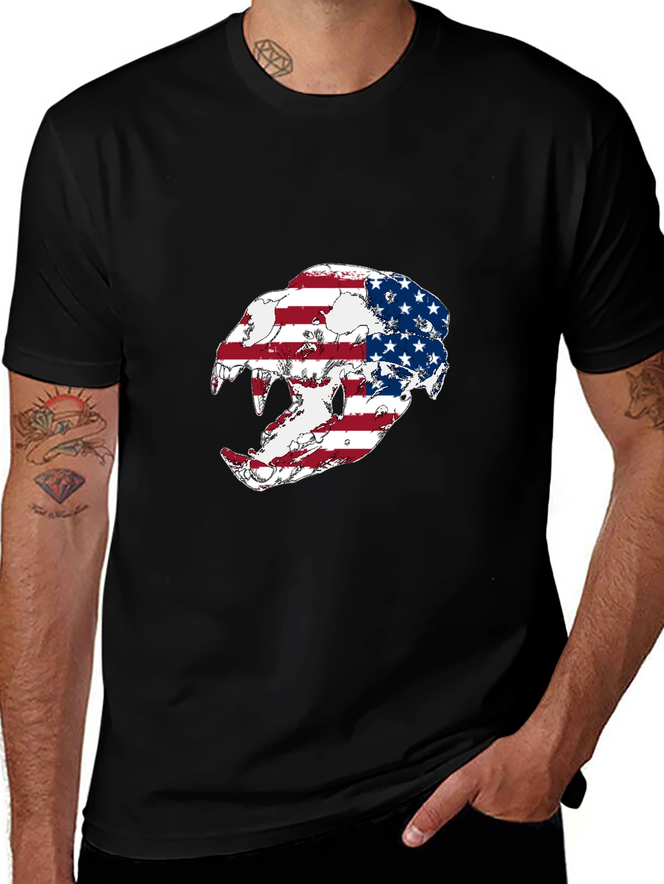 Variant 27 of American Flag Leopard Skull Graphic Tee