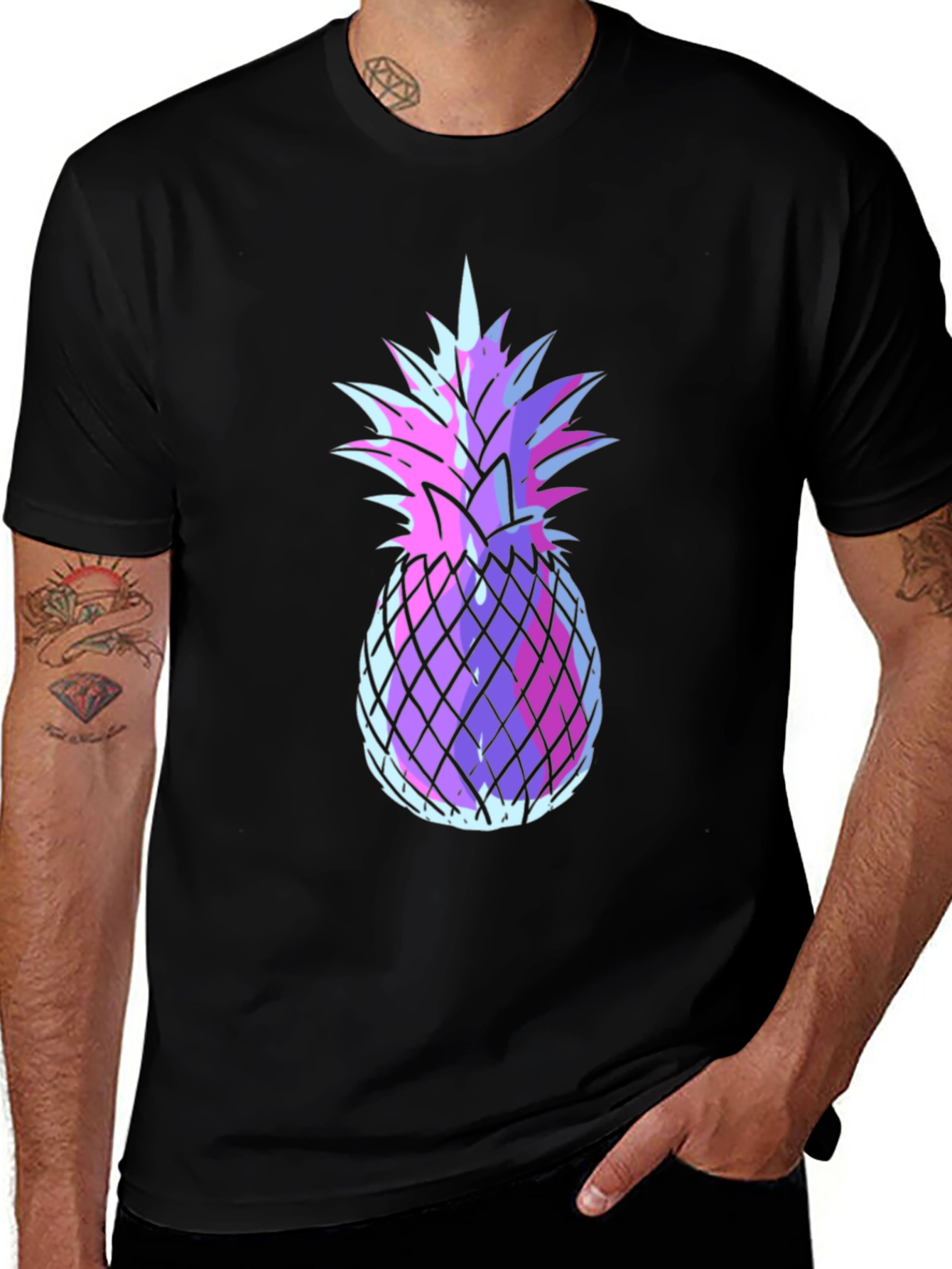 Variant 28 of Neon Pineapple Graphic Tee - Black