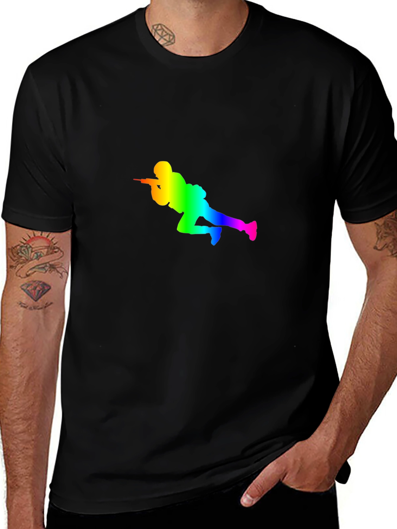 Variant 20 of Rainbow Soldier Graphic Tee - Black Cotton Casual Shirt