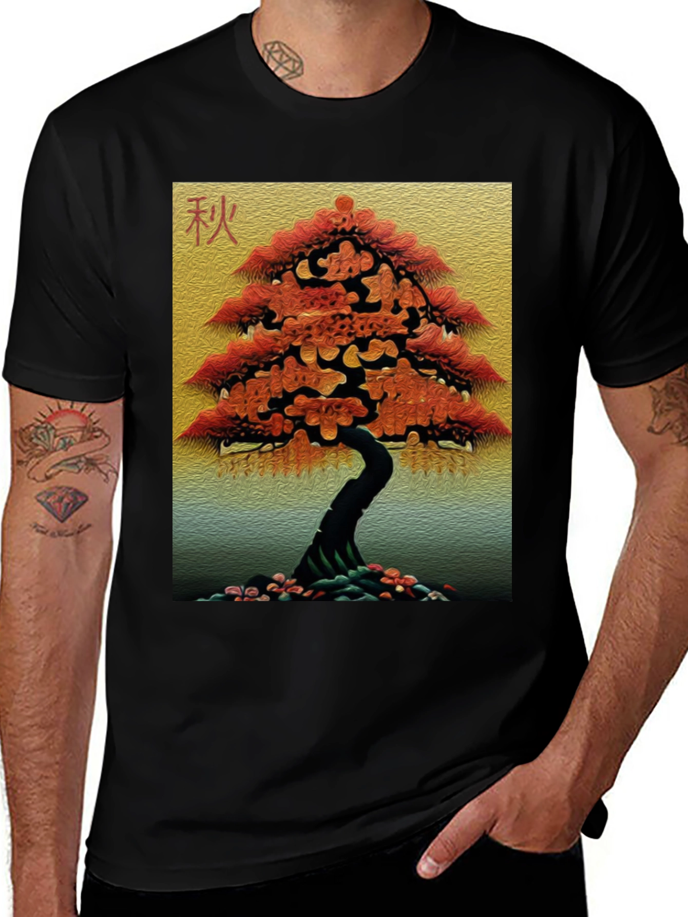 Variant 13 of Autumn Bonsai Graphic Tee - Artistic Black T-Shirt