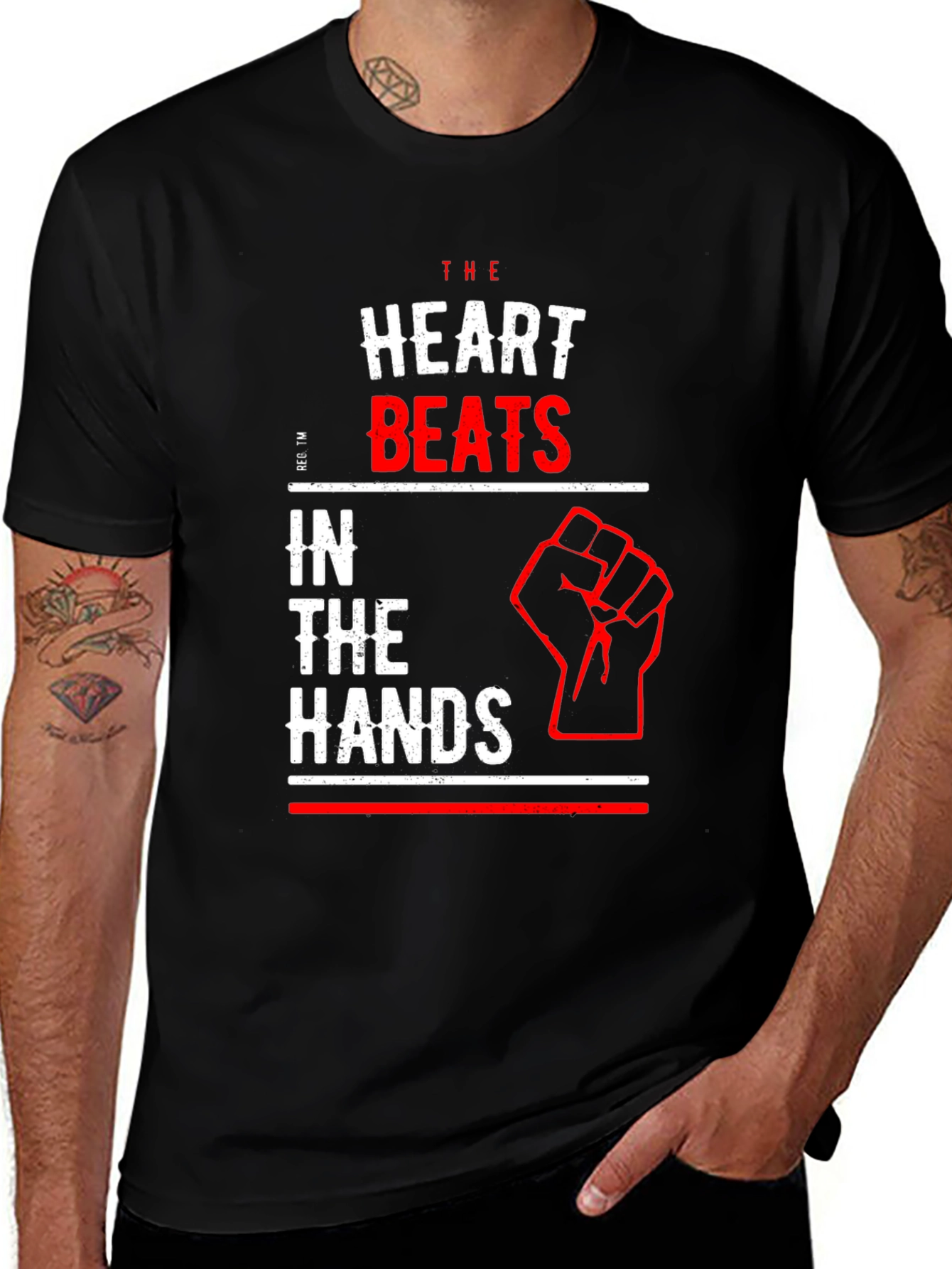 Variant 22 of Heart Beats in the Hands Graphic Tee - Bold Statement T-Shirt
