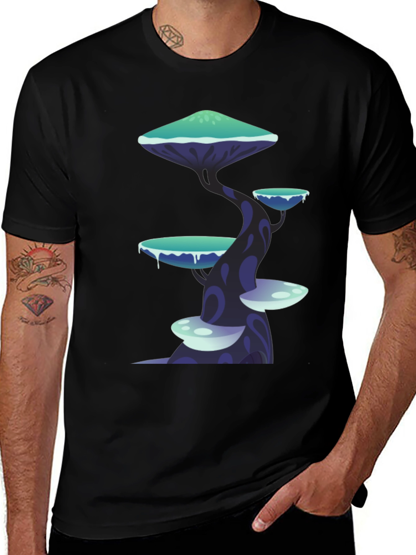 Variant 21 of Fantasy Mushroom Tree Graphic Tee - Unique Design