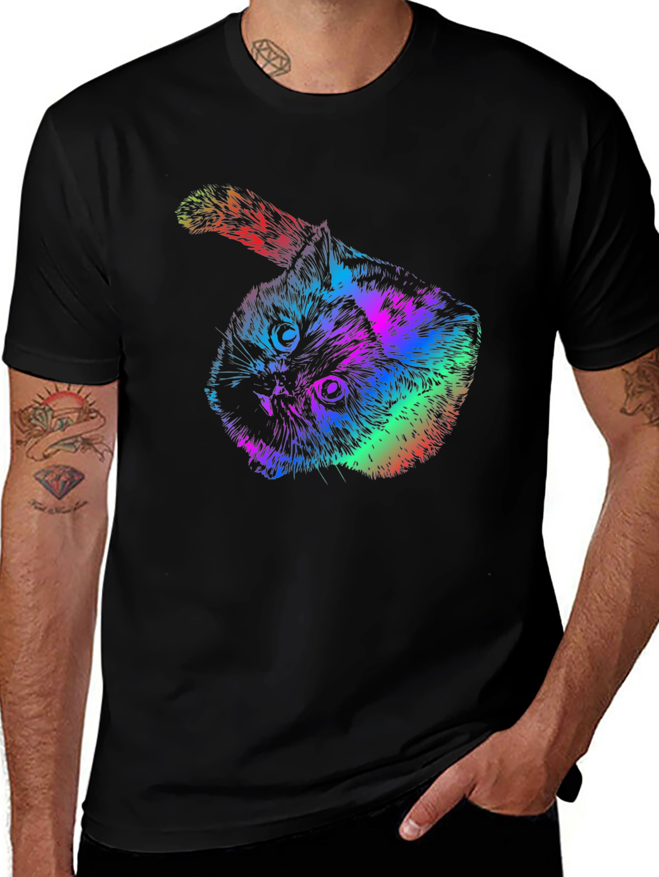Variant 2 of Rainbow Cat Graphic Tee - Cool Black T-Shirt