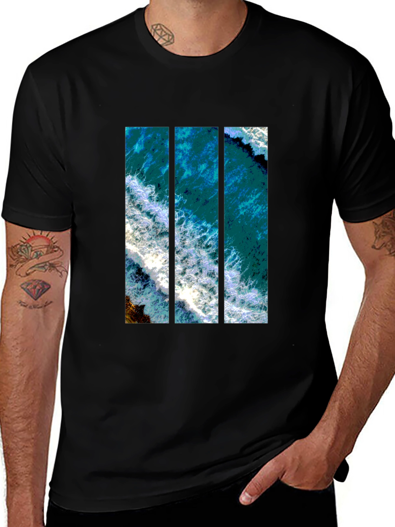 Variant 20 of Ocean View Graphic Print Men's Black T-Shirt