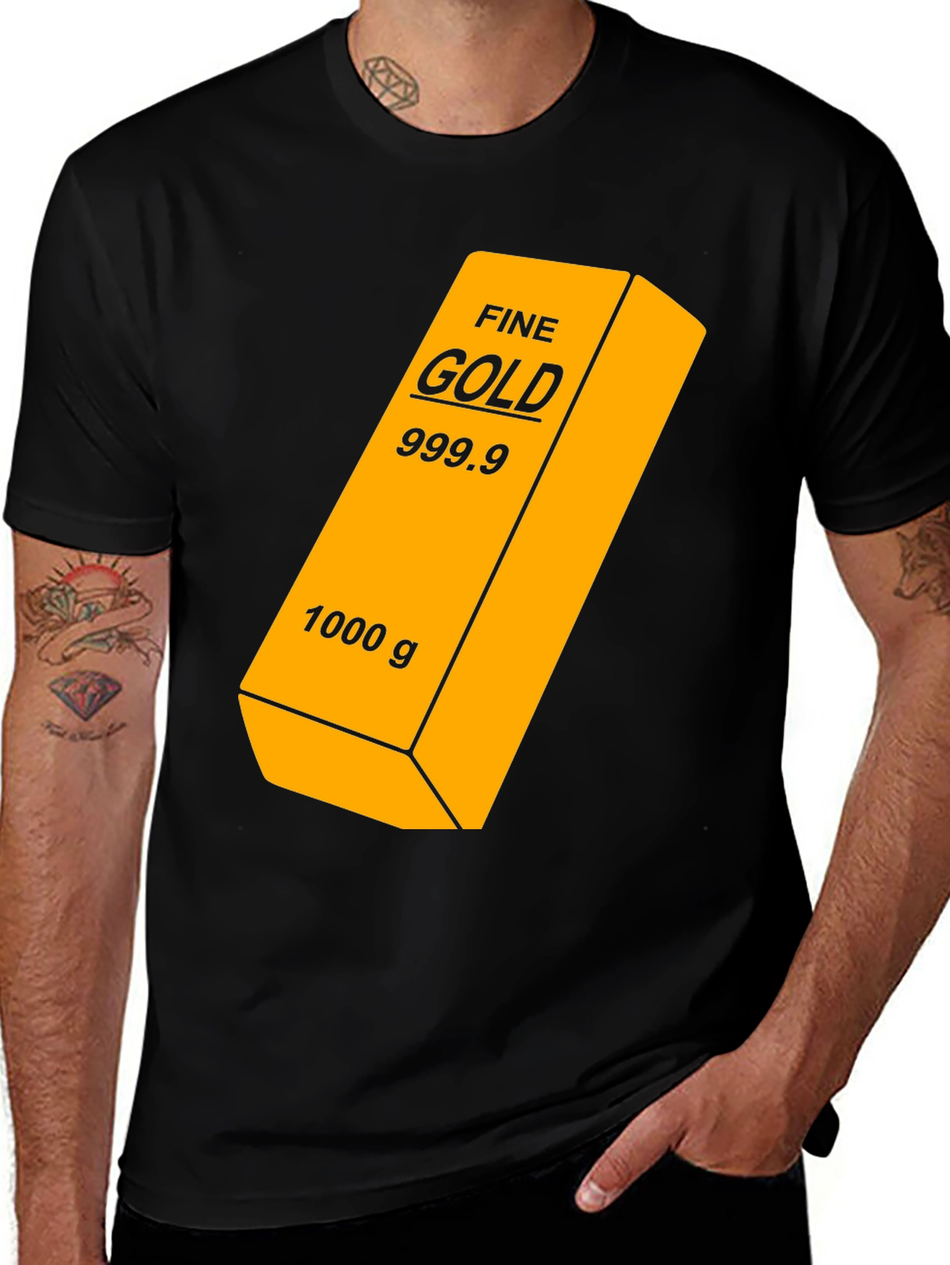 Gold Bar Graphic Tee - Mens Black Cotton T-Shirt