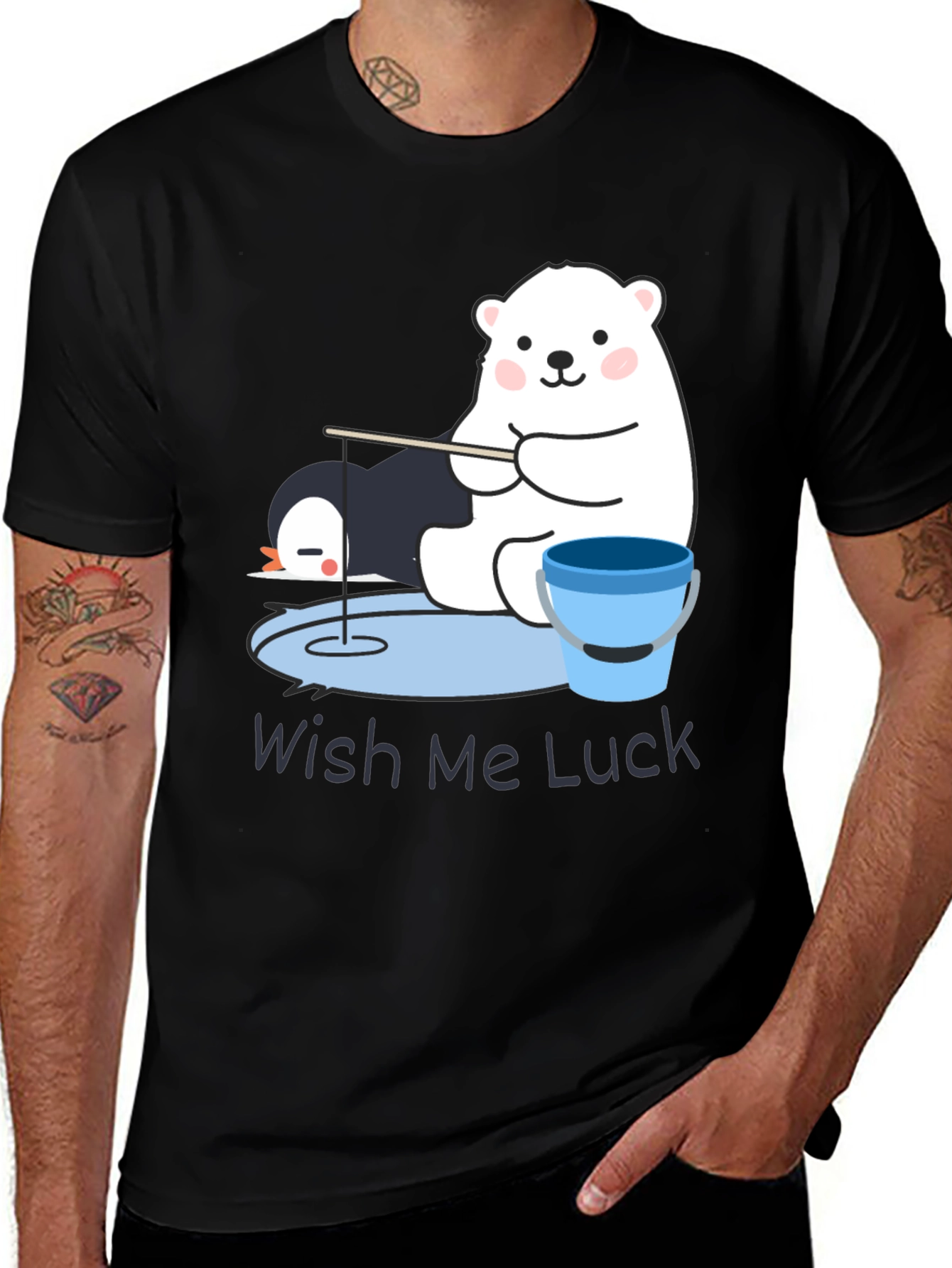 Variant 7 of Wish Me Luck Polar Bear Fishing Graphic Tee