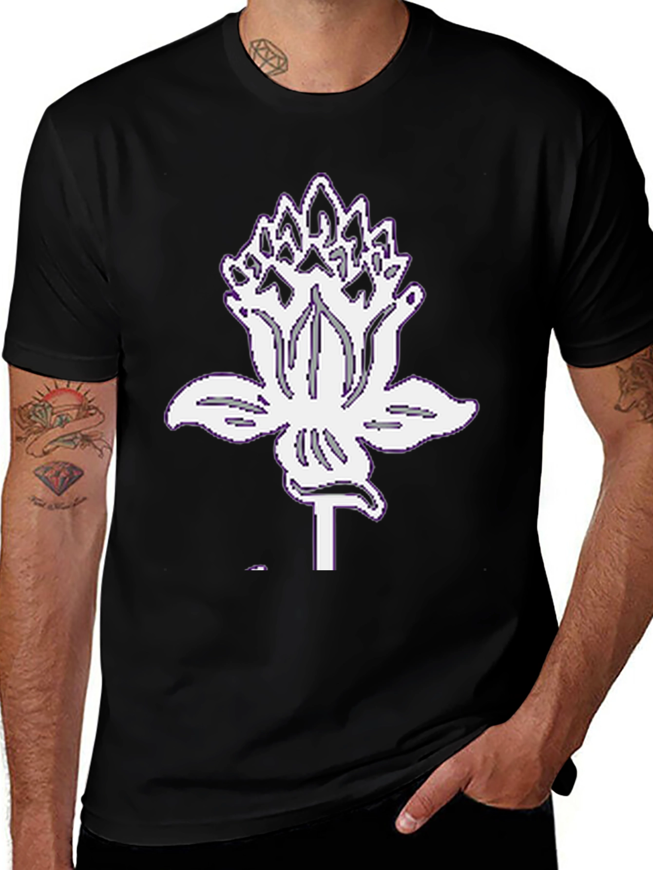 Variant 21 of Black Graphic Tee with White Lotus Design