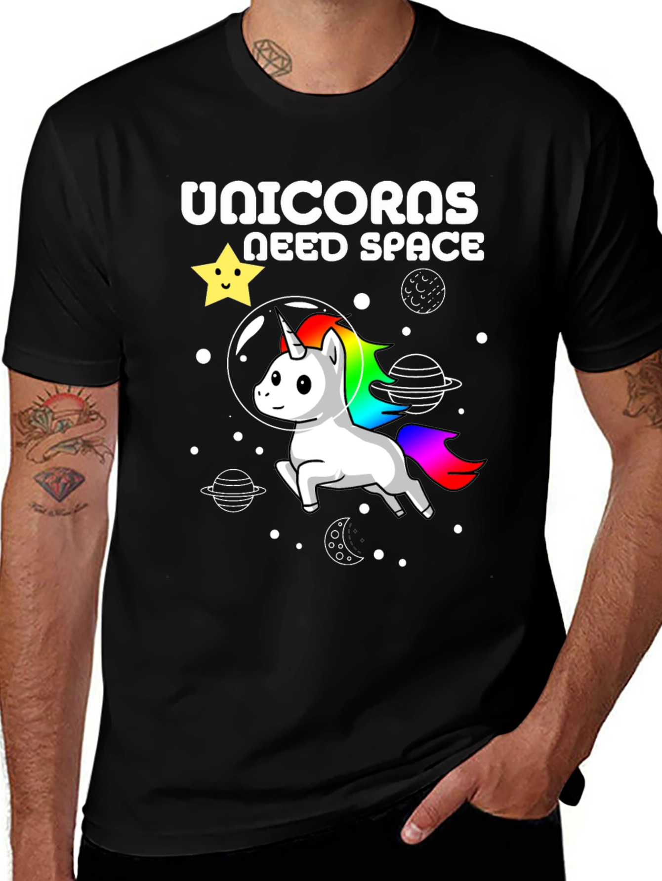 Variant 7 of Unicorns Need Space Black T-Shirt