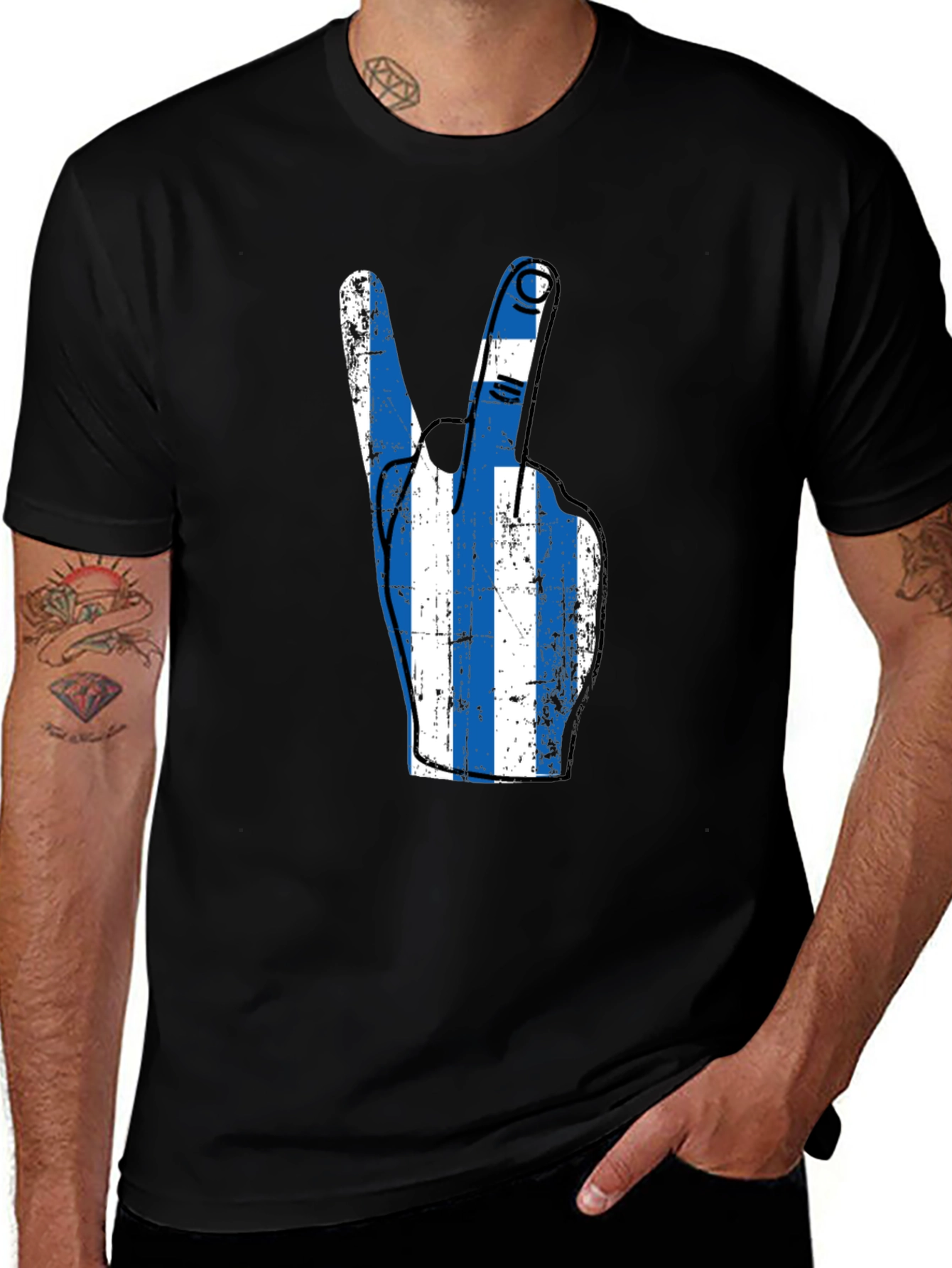 Greek Flag Peace Sign Graphic Tee - Black