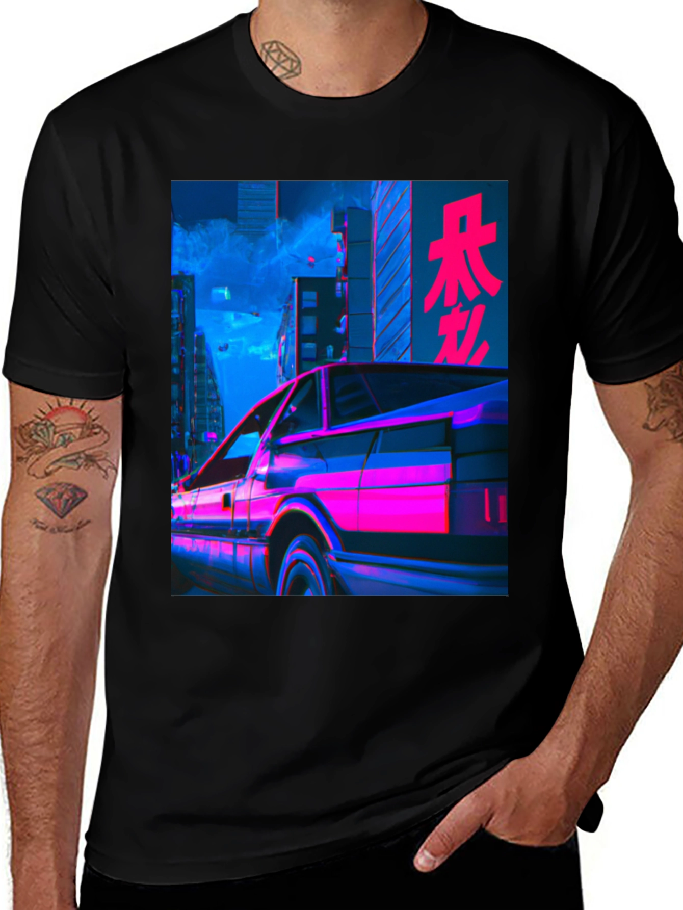 Variant 19 of Retrowave Car Graphic Tee - Black
