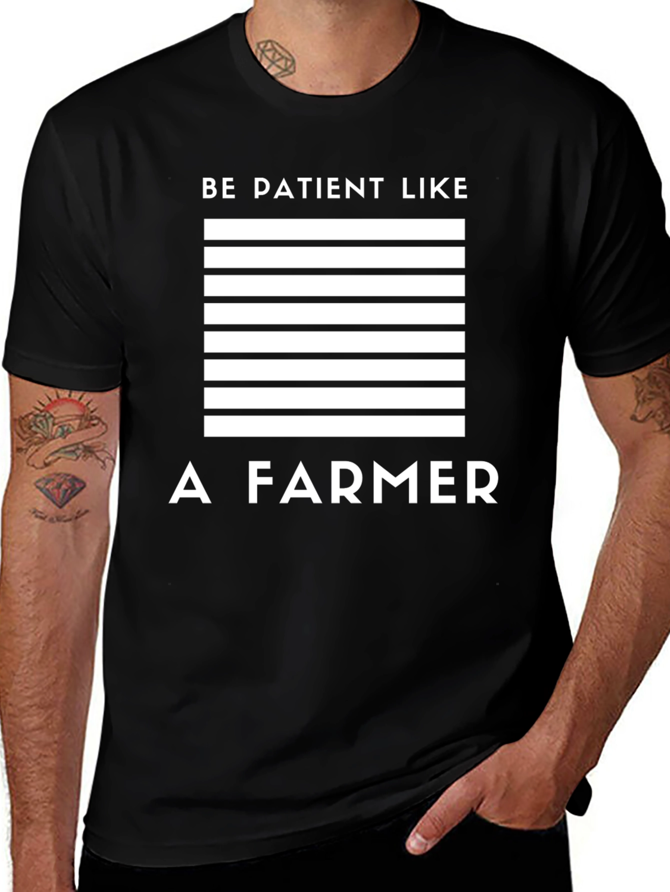 Variant 7 of Patient Farmer T-Shirt: Black Cotton Blend, Graphic Tee