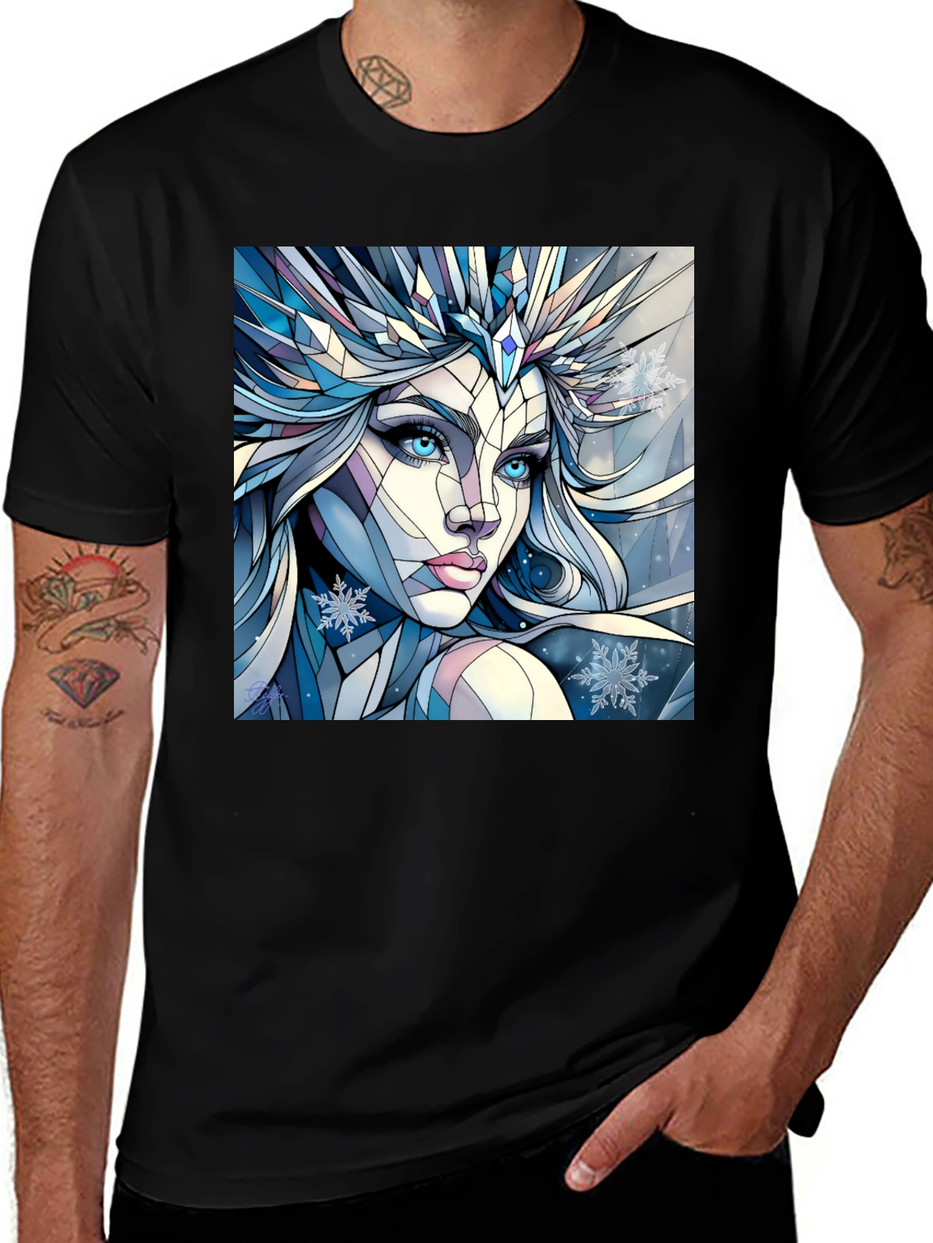 Variant 9 of Geometric Ice Queen Graphic Tee - Black