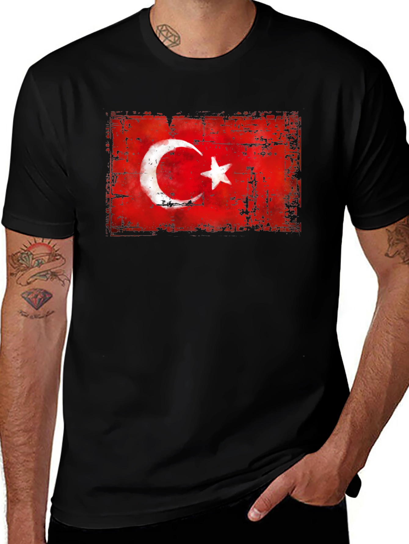 Turkish Flag Graphic T-Shirt - Crew Neck, Short Sleeve