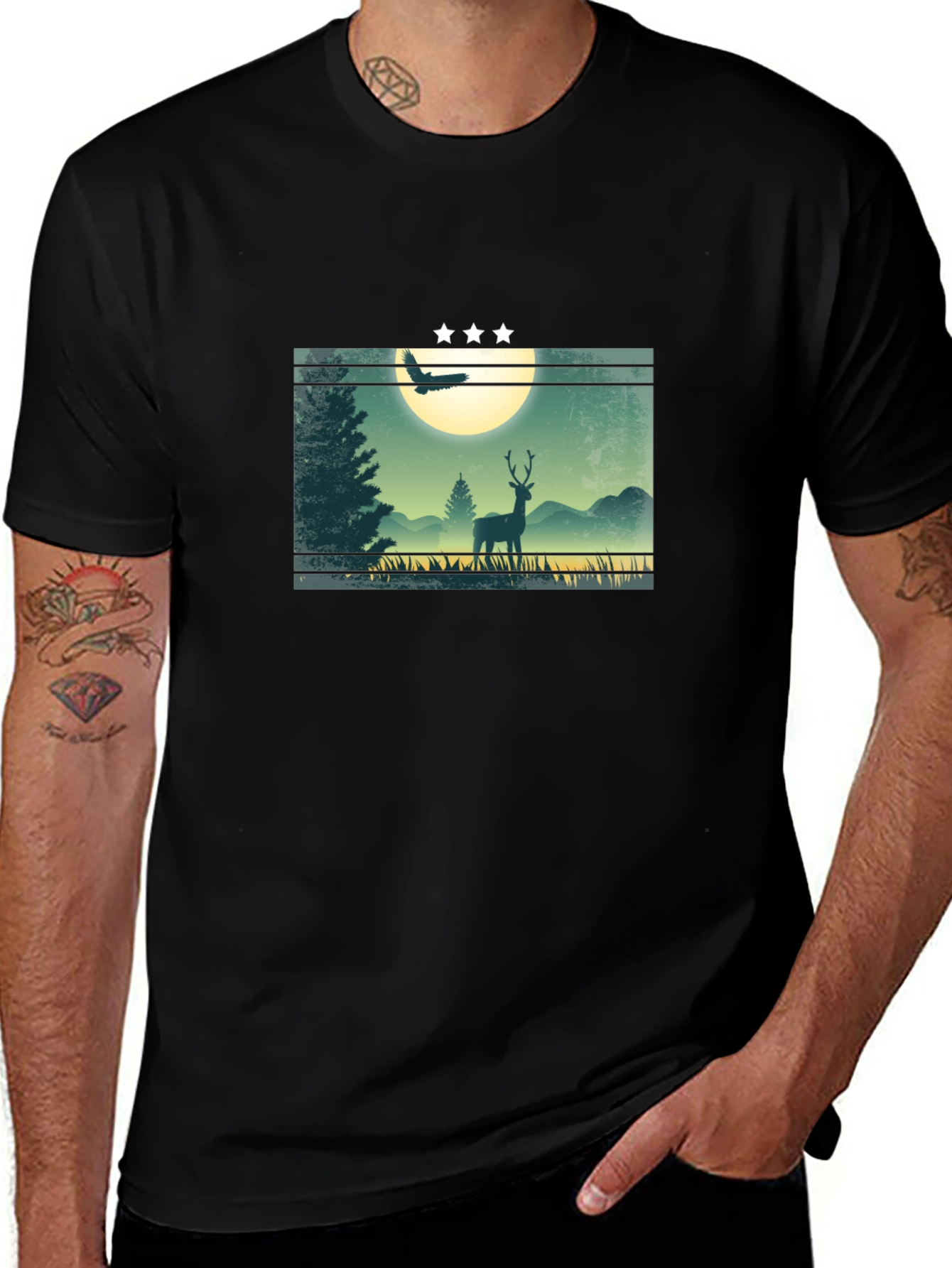 Variant 19 of Nature Deer Graphic T-Shirt - Men's Black Tee