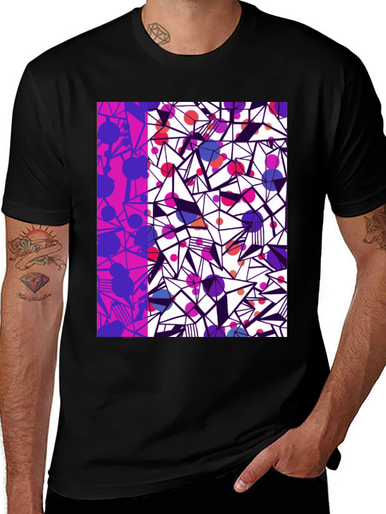 Variant 14 of Abstract Geometric Print Black T-Shirt