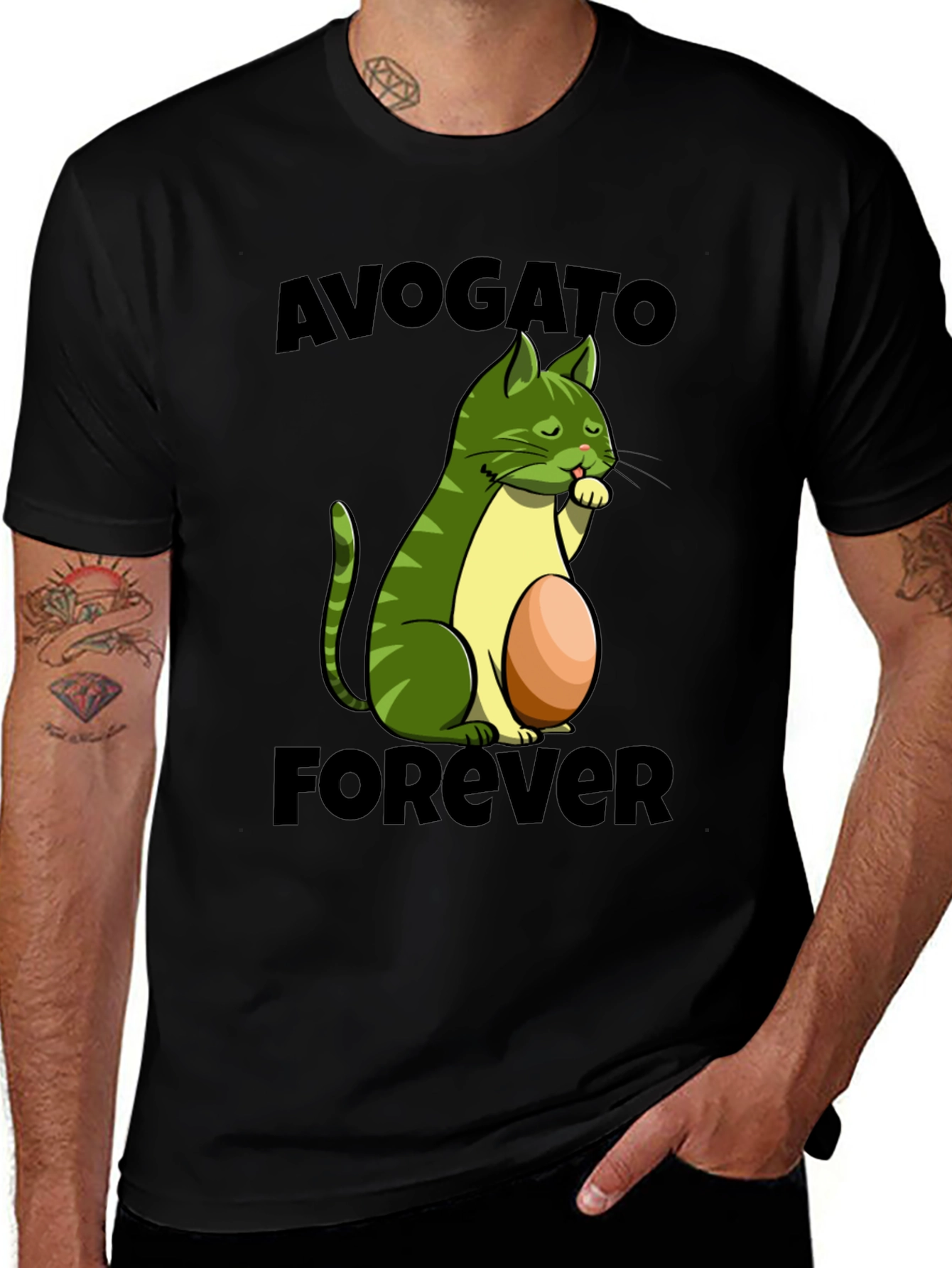 Avogato Forever T-Shirt - Avocado Cat Design