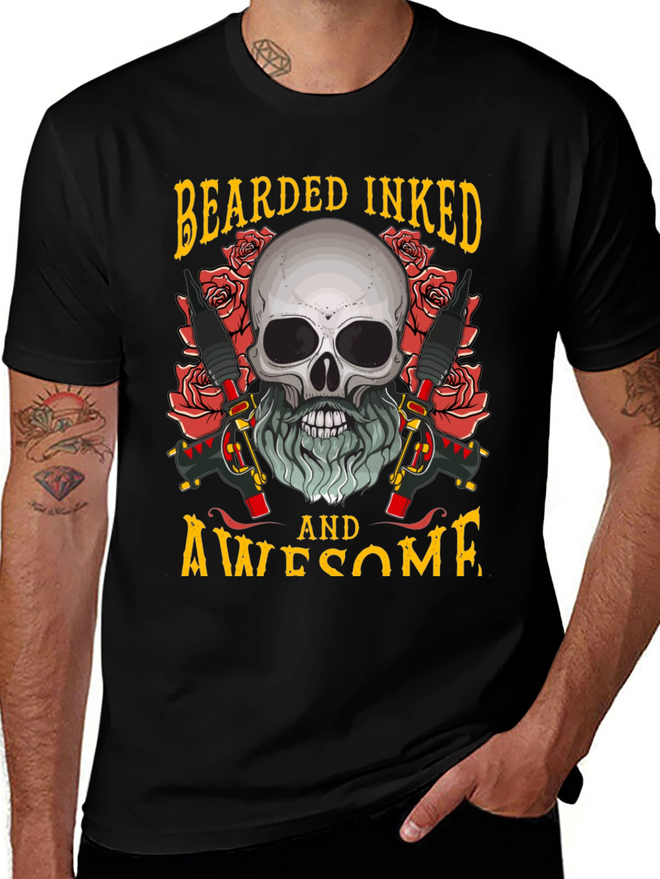 Variant 30 of Bearded Inked Awesome Skull Tattoo T-Shirt