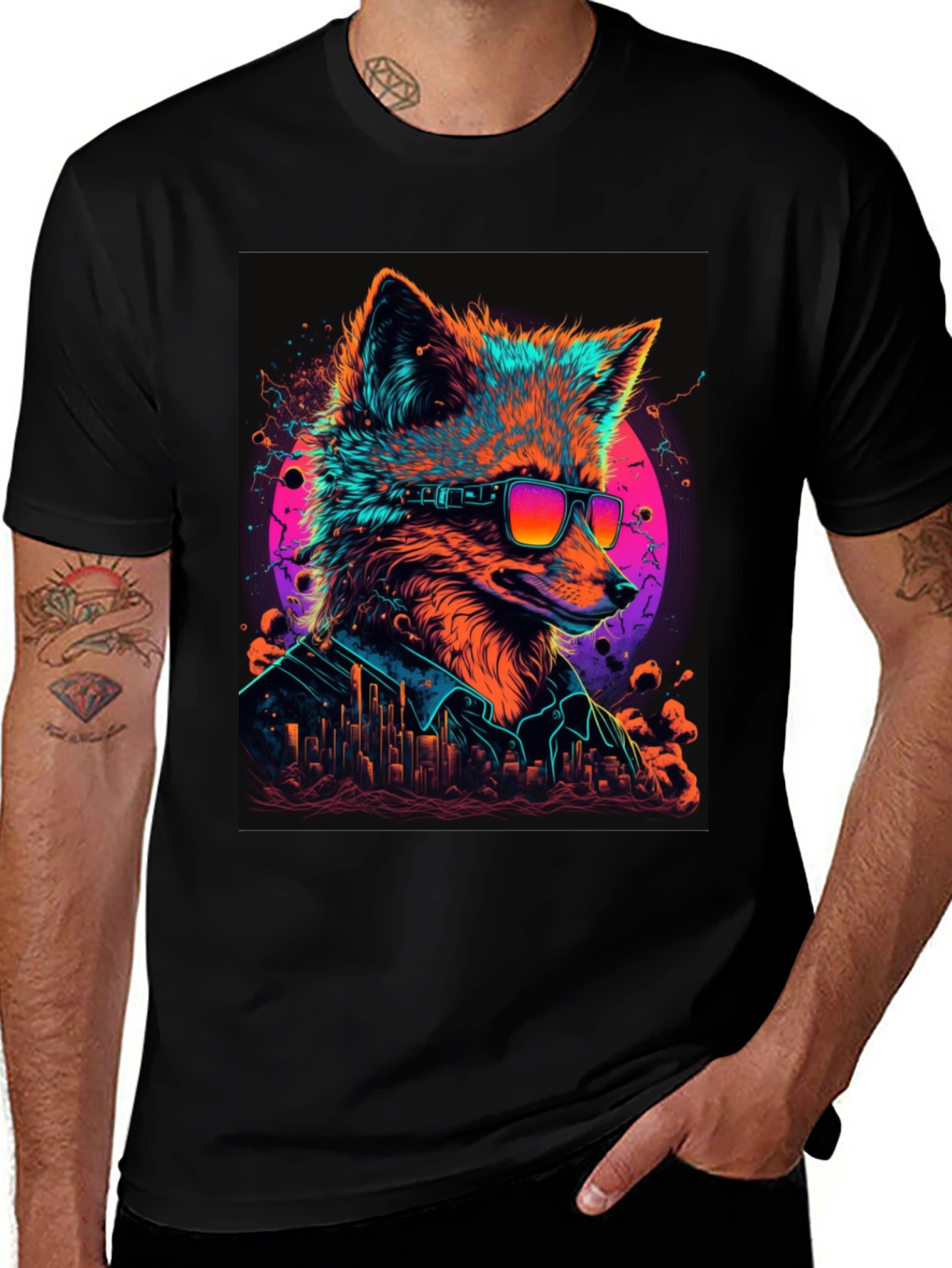 Variant 6 of Cool Fox Graphic T-Shirt - Men's Black Tee