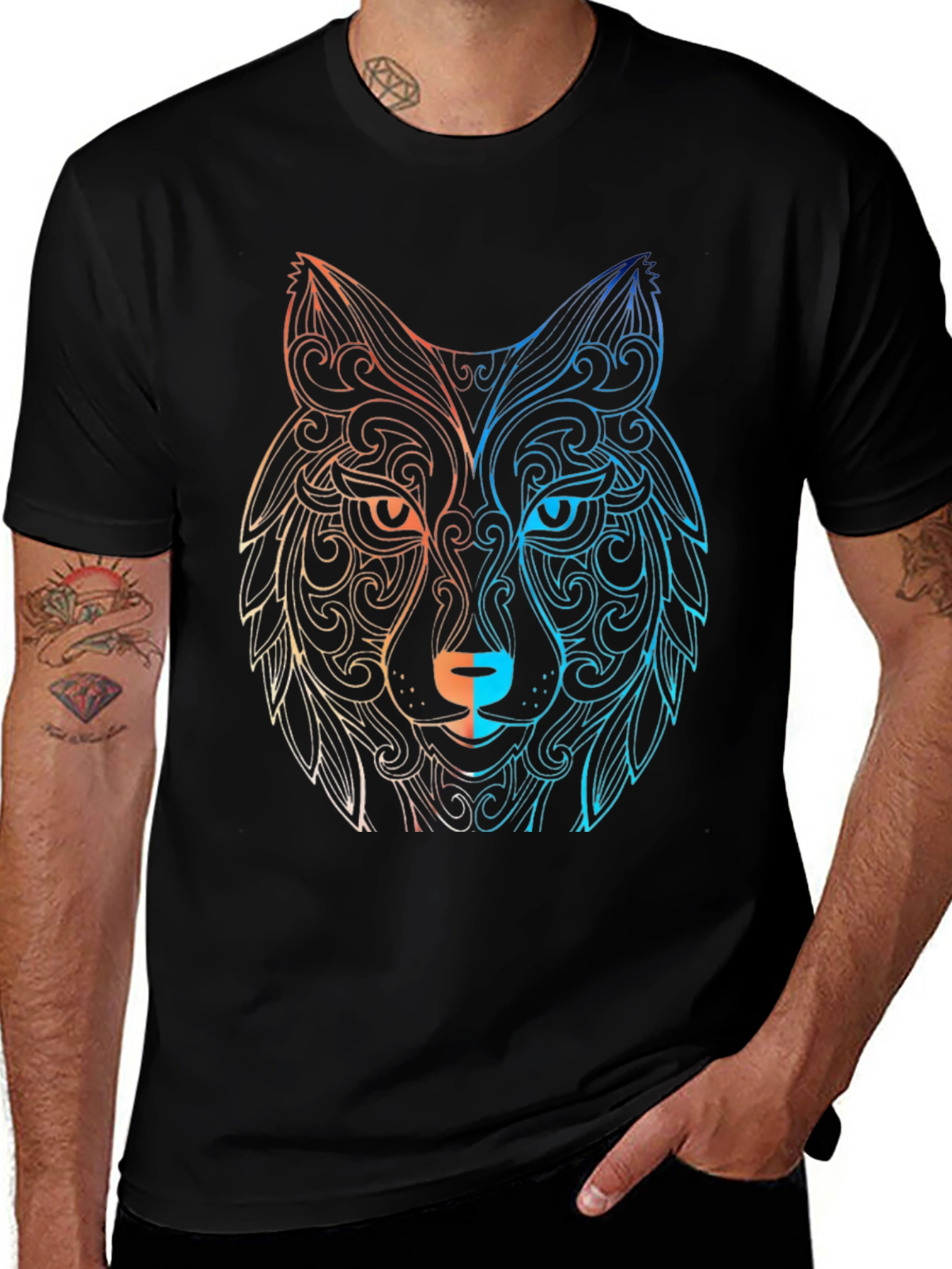 Variant 2 of Wolf Graphic Print Men's Black T-Shirt