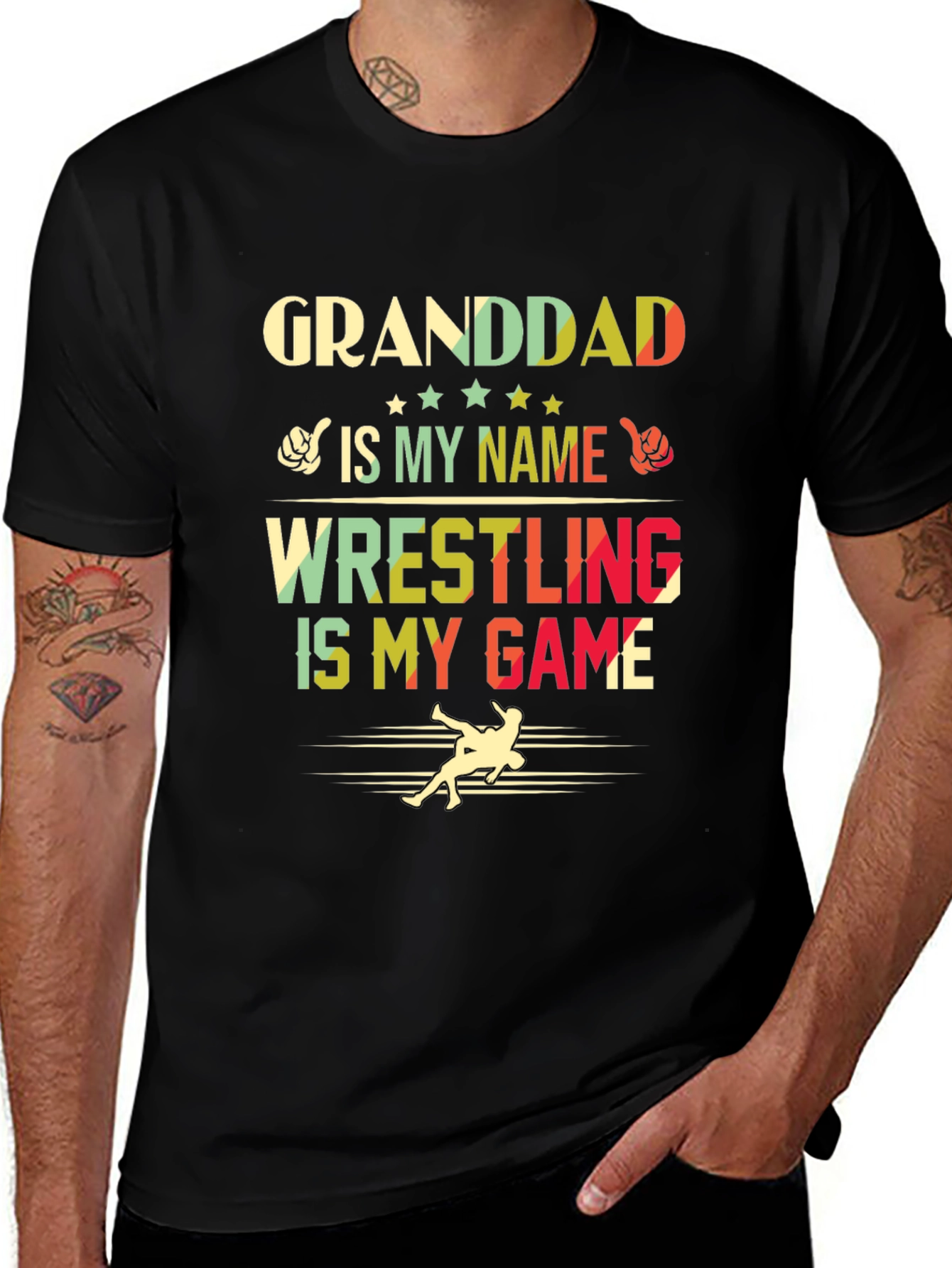 Black Granddad Wrestling T-Shirt - Gift for Wrestling Grandpa main image