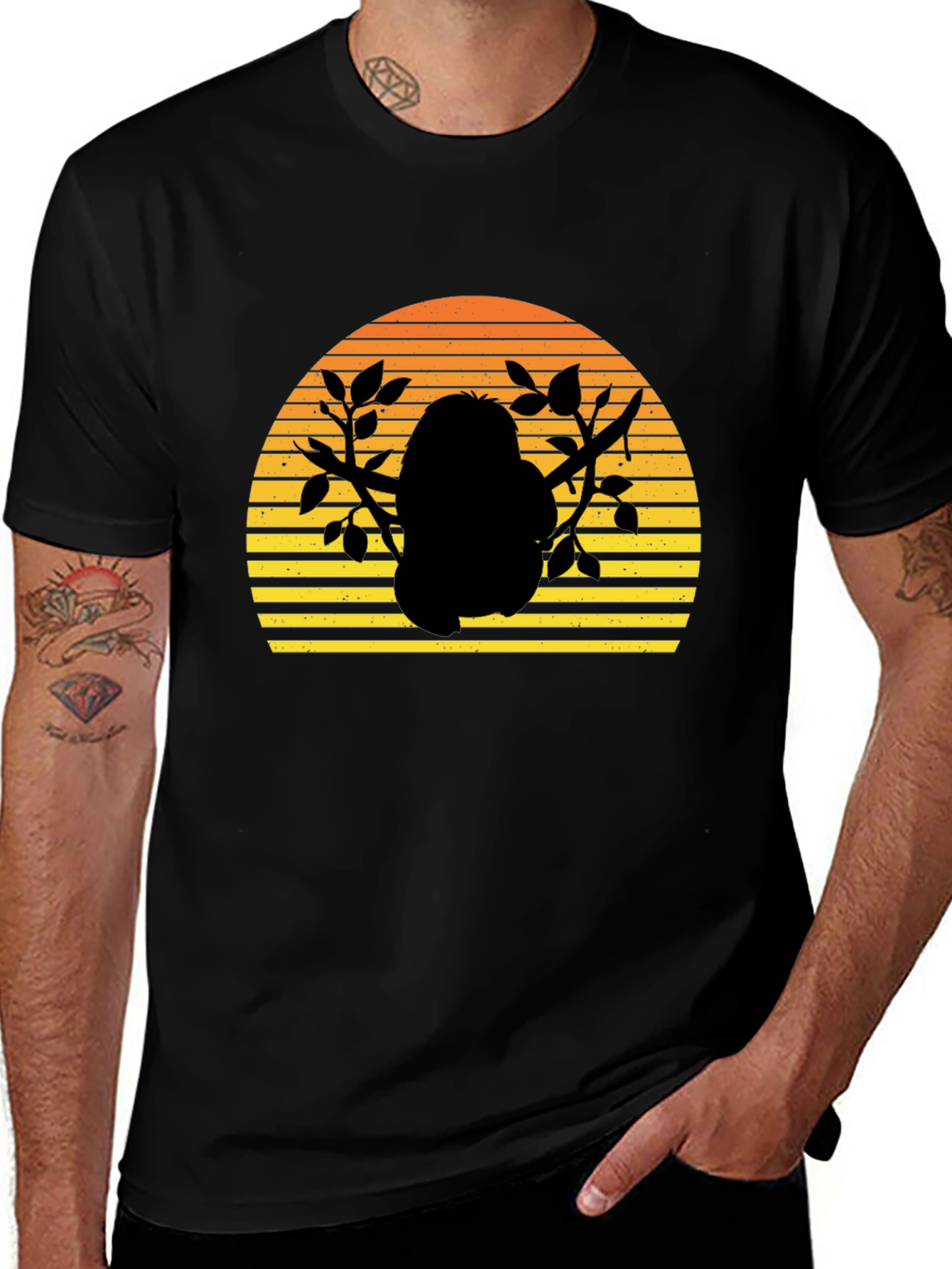 Variant 21 of Retro Koala T-Shirt - Sunset Design, Black Tee